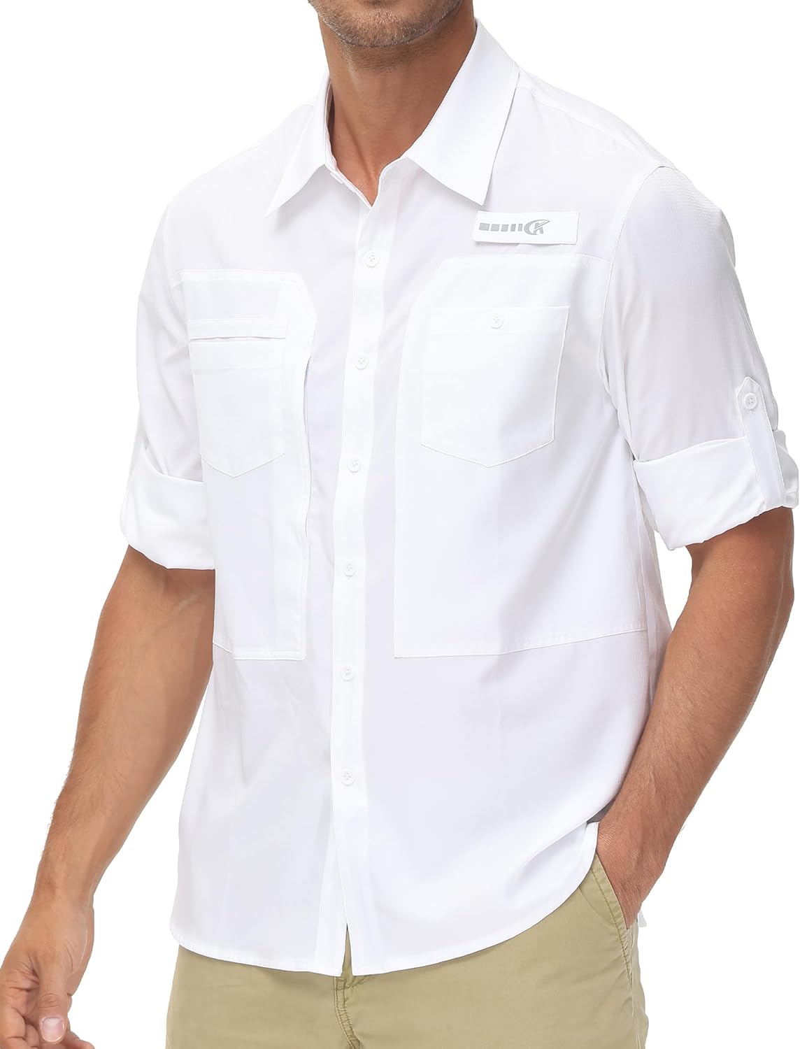 Men's UPF 50+ Sun Protection Fishing Shirts Long Sleeve Lightweight Hiking Travel Work Button Down Shirt Zipper Pocket - Image 2