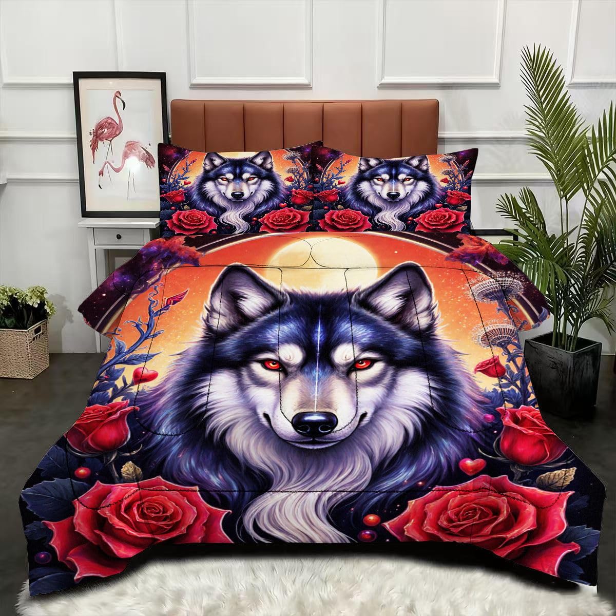 Couette loup 220 x 240 cm sans housse pour lit double adulte facile à laver
