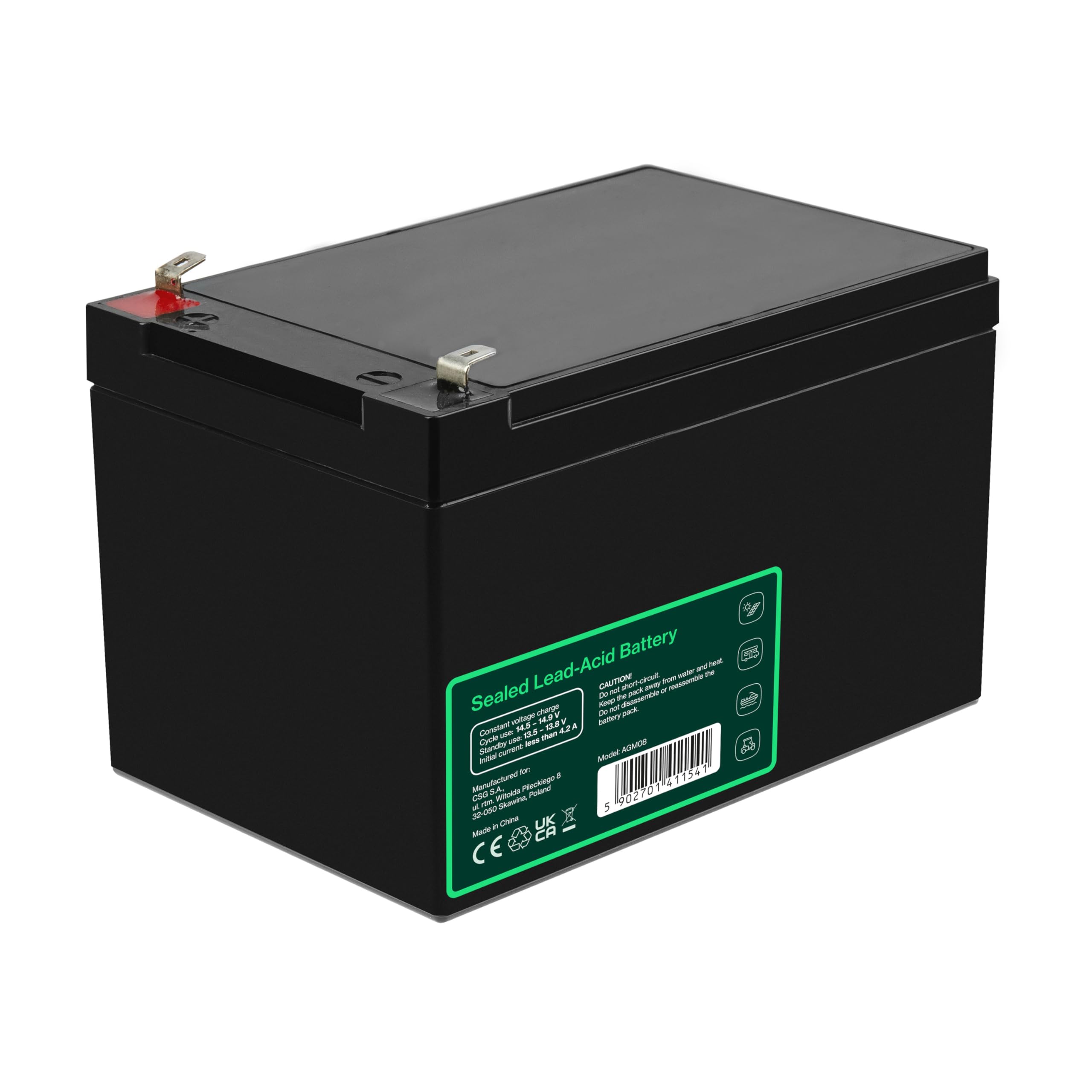 Green Cell Batteria AGM 12V 14Ah ricaricabile sigillata VRLA | Per UPS, allarmi, giocattoli elettrici, impianti solari, scooter, backup e uso ciclico senza manutenzione