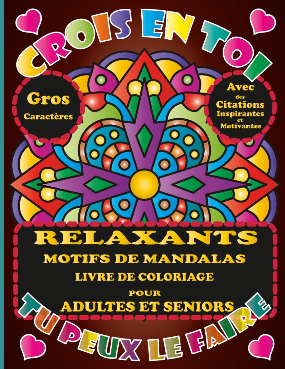 Livre de Coloriage de Mandalas Relaxants en Gros Caractères pour Adultes et Seniors: 50 Motifs Simples et Anti-Stress aux lignes épaisses, avec ... (Livres de coloriage en gros caractères)