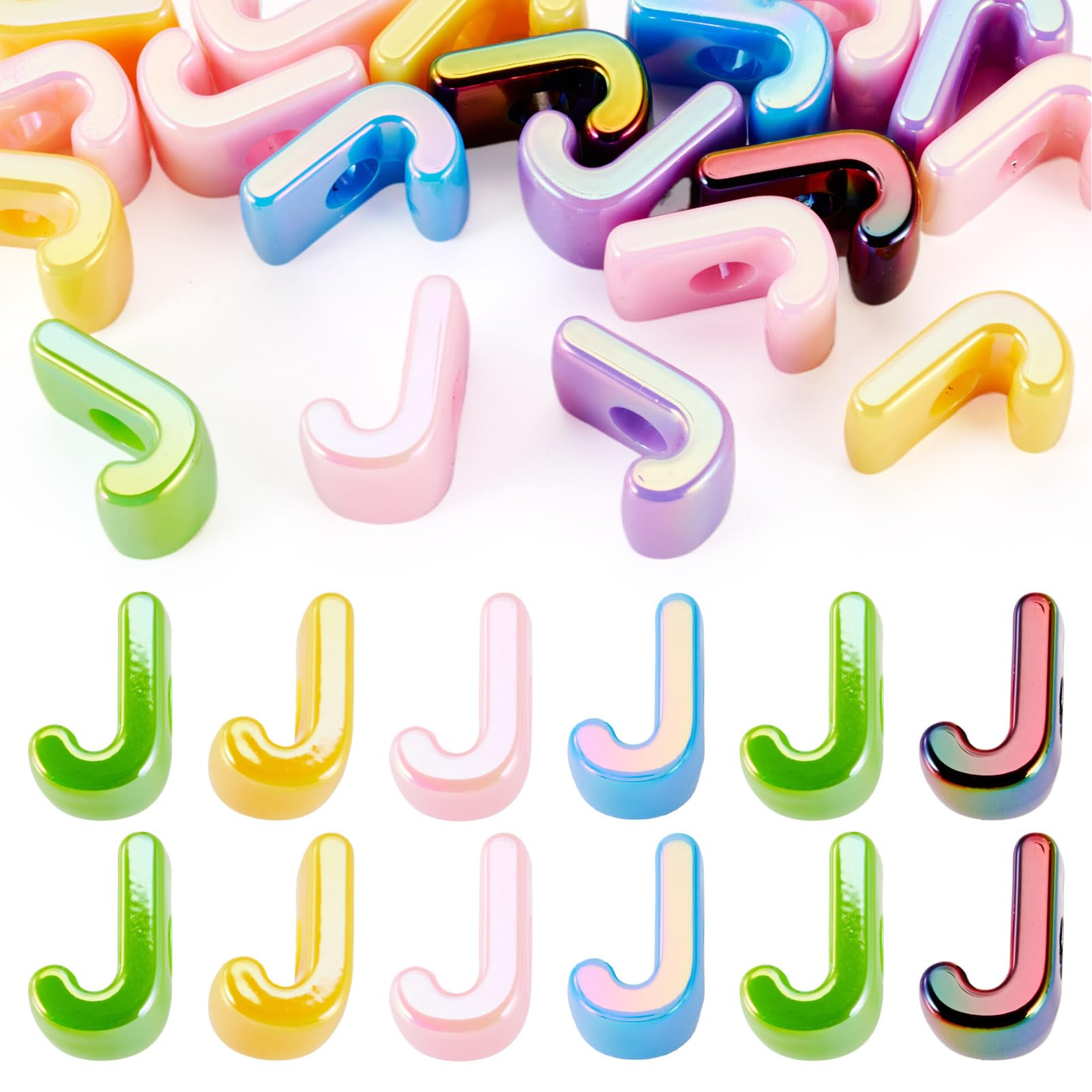 20Pcs Large Acrylic Letter Beads, Big Iridescent Letter Alphabet Beads, 3D Acrylic Letter Slide Bead Colorful Large Hole European Bead for Bracelet Necklace Name ID Craft