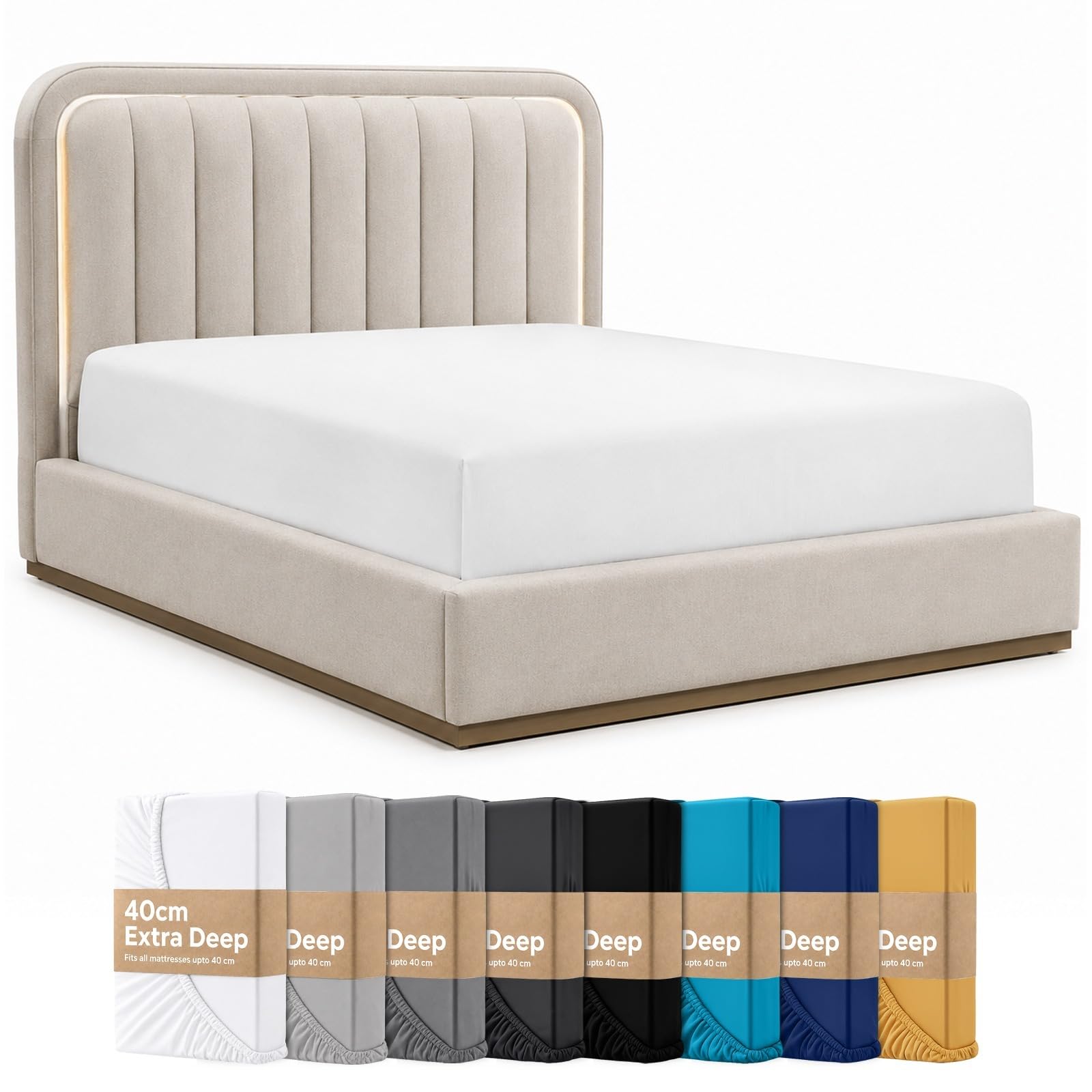 Pamposh King Size Fitted Sheets Extra Deep Pocket 40 cm (16 inches) Durable Elastic Bed Sheets - Premium Brushed Microfibre Fitted Sheets King Size - Ultrasoft Hypoallergenic Fade Resistant