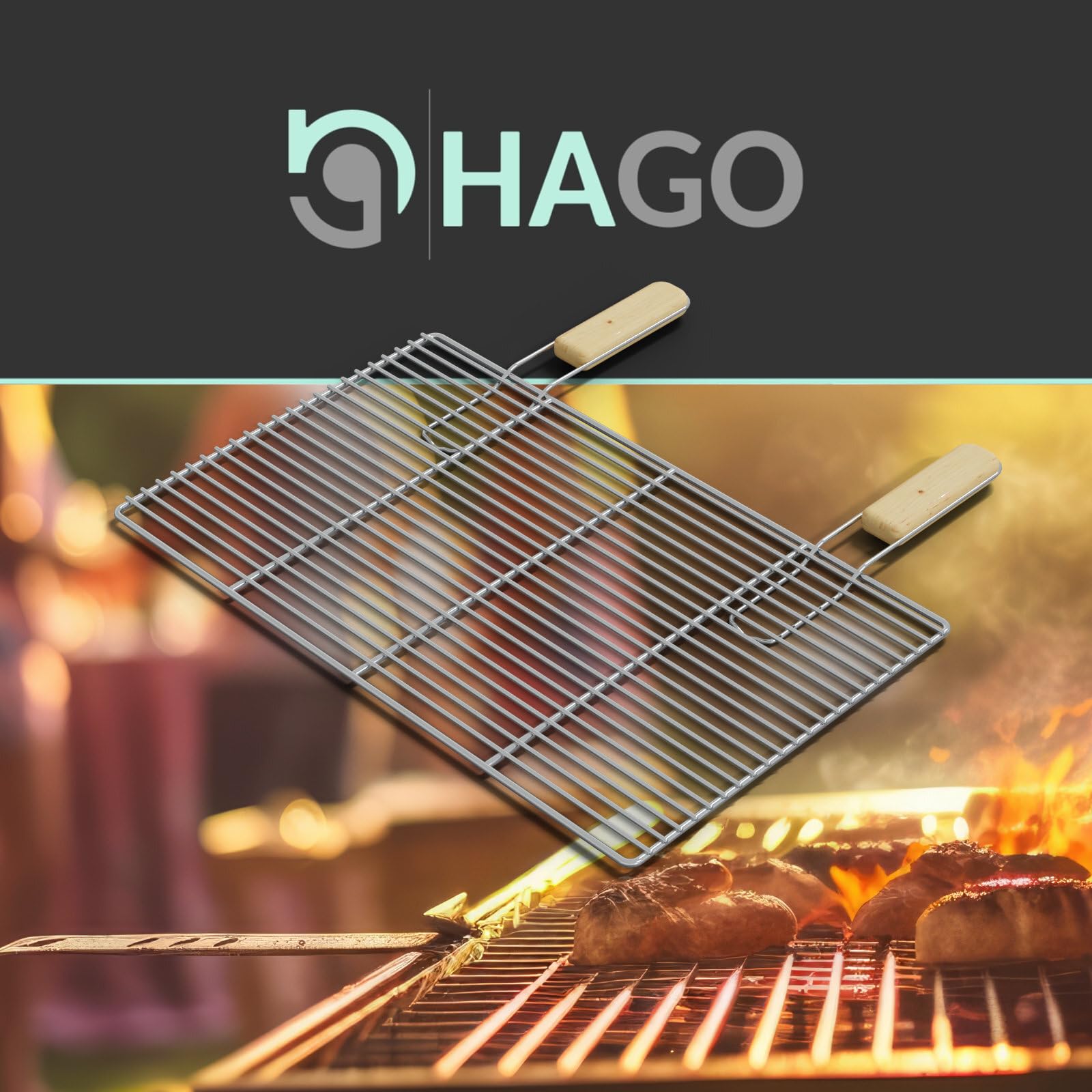 HAGO Edelstahl Grillrost | Eckig 54x34cm | Ersatzrost | Grillgitter | Grillgitter | universal | mit Griffen | Edelstahl | massiv | Gasgrill | Kohlegrill