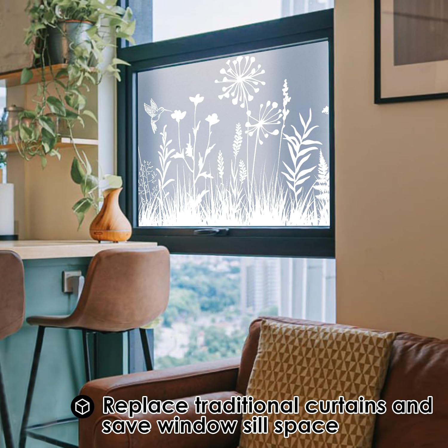 DKTIE Window Privacy Film with Installation Tools, Adhesive Peel and Stick Stained Glass Static Cling No Glue Waterproof for Home Decor, A424, 35.4" x 118.1"