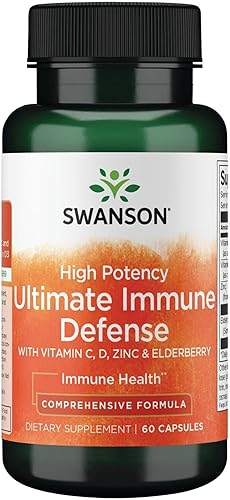 Swanson Defensa inmunológica definitiva de alta potencia con C, D, zinc y saúco, 60 cápsulas