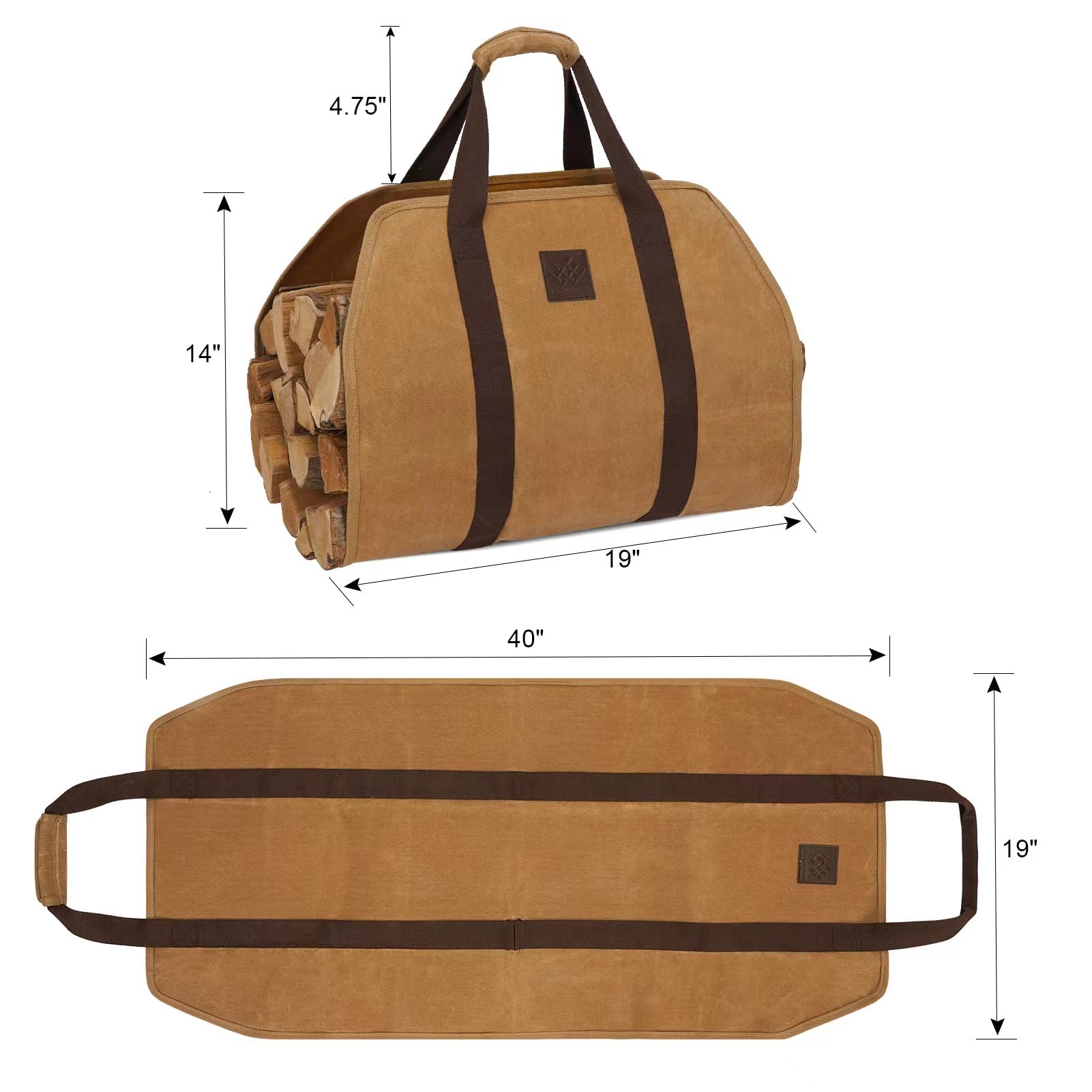 WILLOW WEAVE Torba na drewno opałowe, torba na drewno, uchwyt na drewno kominkowe, Khaki, 40 inches x 19 inches, Klasyczny
