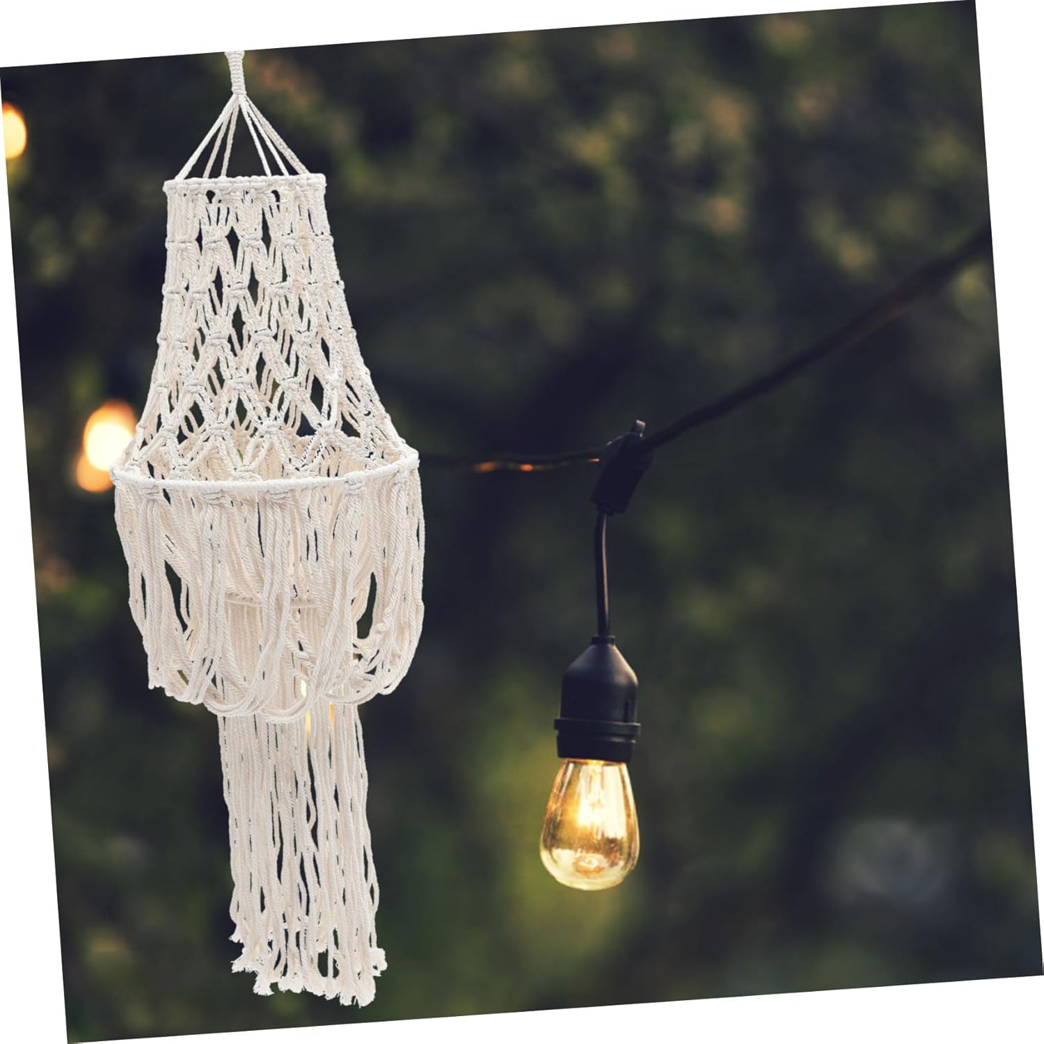 Boho Macrame Cotton Rope Lampshade Hanging Ceiling Light Cover Fringe Decorative Shade