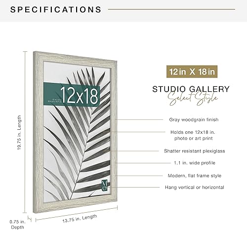 Vista 288 de MCS Industries Studio Gallery - Marcos con textura de madera color gris de 13 x 19 pulgadas / 33.02 x 48.26 cm., 2 unidades Gris Woodgrain