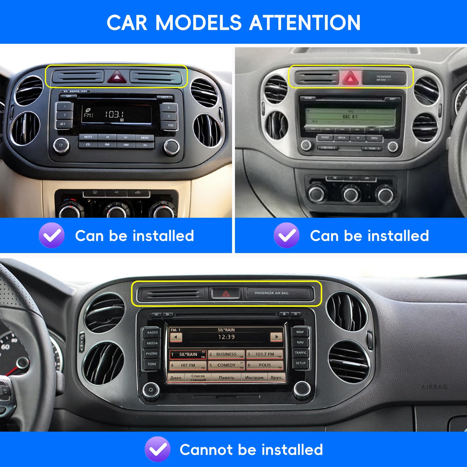 Android Autoradio pour Tiguan VW Volkswagen 2006-2016 avec sans Fil Carplay et Android Auto, [2G+64G] Écran Tactile HD de 9 Pouces avec GPS/WiFi/Bluetooth/EQ/FM RDS