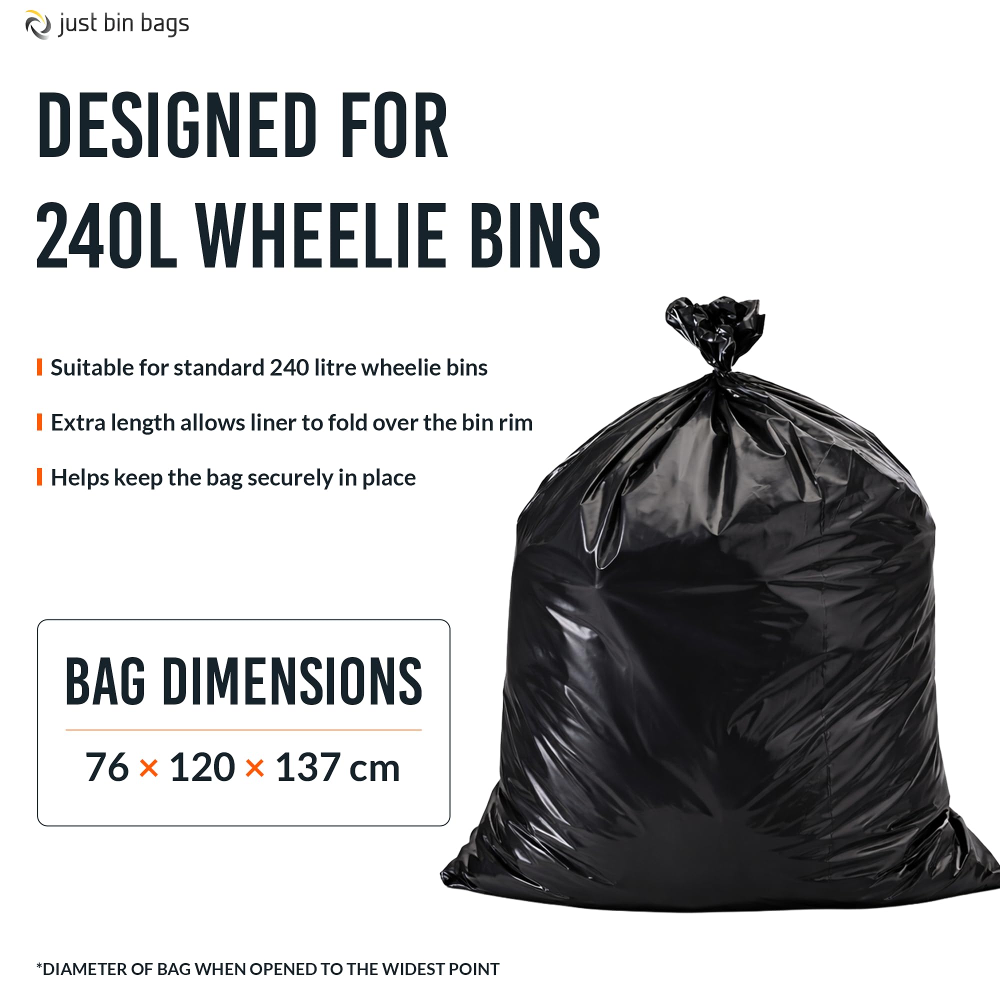 100 x 240 L nero Wheelie Bin Liner - sacchi per rifiuti | Heavy DUTY | Capacità 15 kg - Calibro 140, 35 micron rifiuti riciclaggio rifiuti sacchetti per la spazzatura | Uso domestico e commerciale