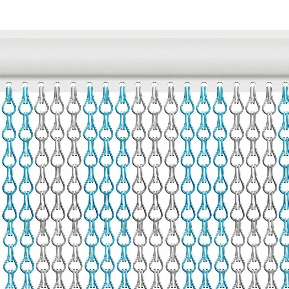 LN COZY CORNER 90cm x 210cm Premium Aluminium Fly Screen Chain Curtain - Heavy Duty Insect Door Screen for Restaurants, Homes & Shops - Adjustable Metal Fly Curtain(Blue+Silver)