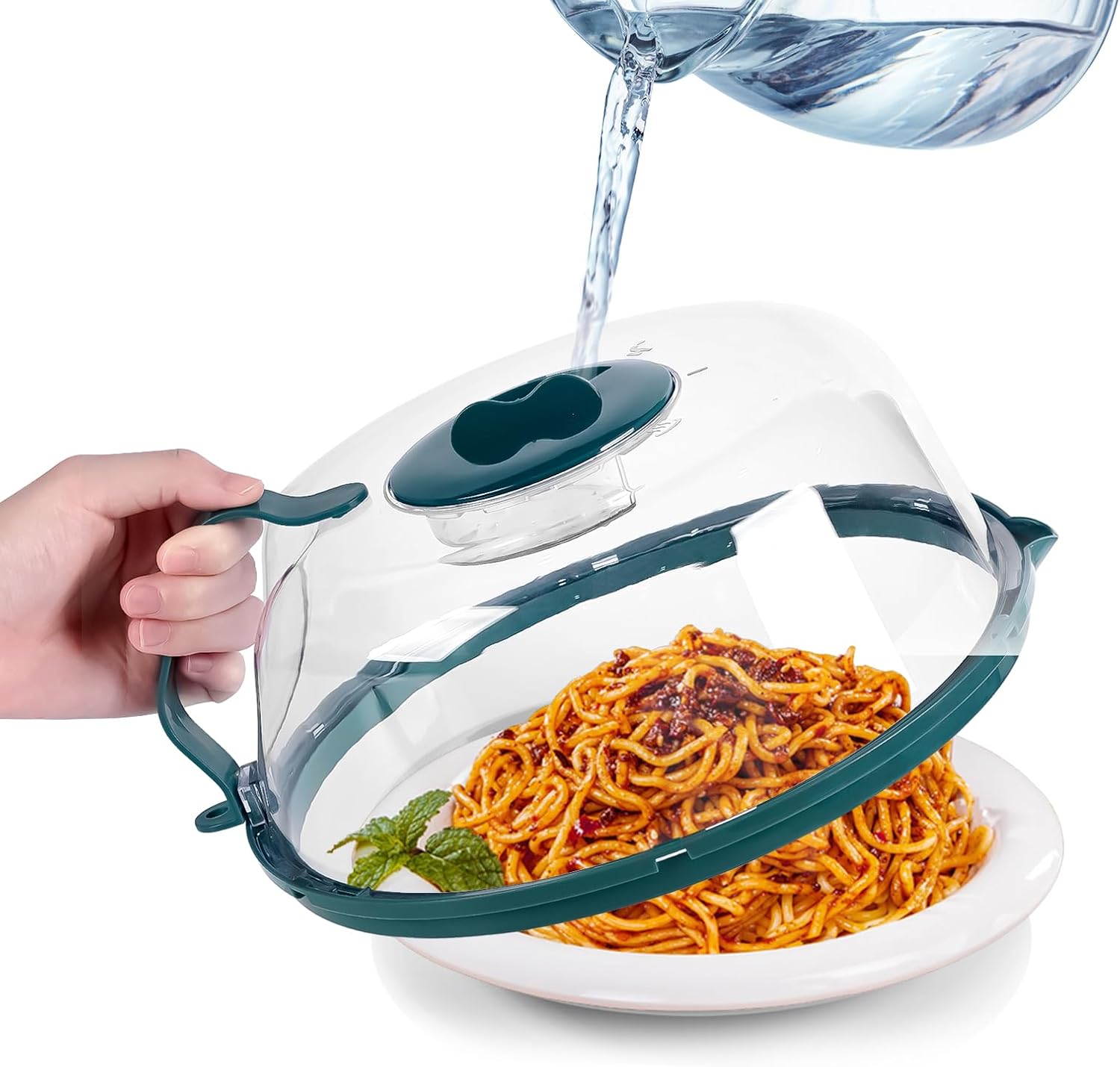 Funda para microondas con vaporizador de agua, cubierta para salpicaduras de microondas, cubiertas de placa de 10 pulgadas con mango integrado,