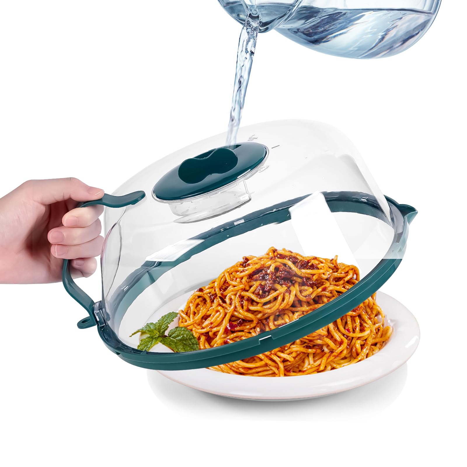 Mikrowellentellerabdeckung für Lebensmittel, Mikrowellen-Spritzschutz mit Wasserdampfgarer, 25,4 cm Tellerabdeckungen mit integriertem Griff, Spritzschutz, Küchenhelfer und Zubehör, Hausutensilien als