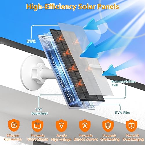 Miniatura 6 de Zivif Panel solar de 10 W para cámaras de seguridad y sendero, batería incorporada de 10400 mAh, cargador solar para exteriores de 5 V con cable