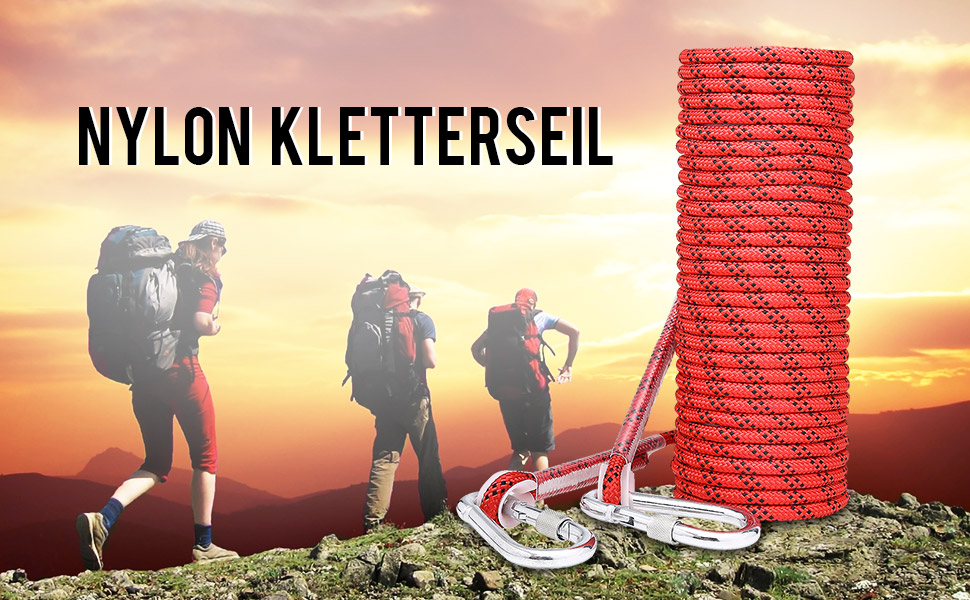 ENJOHOS Profi Nylon Kletterseil,8mm Sicherheitsseil mit Karabiner Tragegewicht 950kg für Wanderung Bergsteigen Outdoor… – Bild 8
