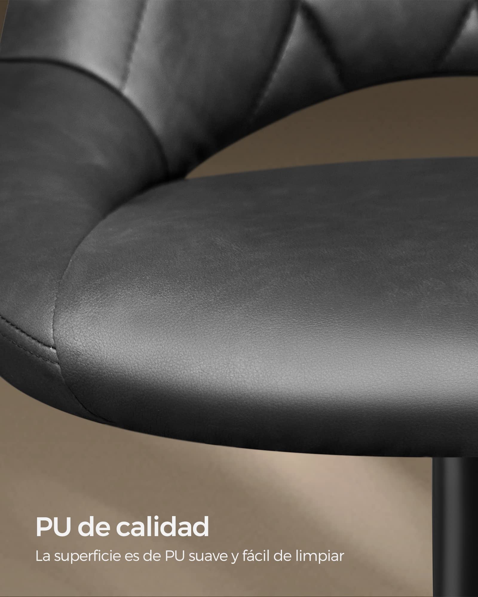 SONGMICS Taburete de Bar, Juego de 2, Sillas de Cocina con Marco de Metal Estable y Cubierta de Cuero Sintético, Reposapiés, Altura de Asiento Ajustable, Fácil Montaje, Vintage, Antracita LJB072B01