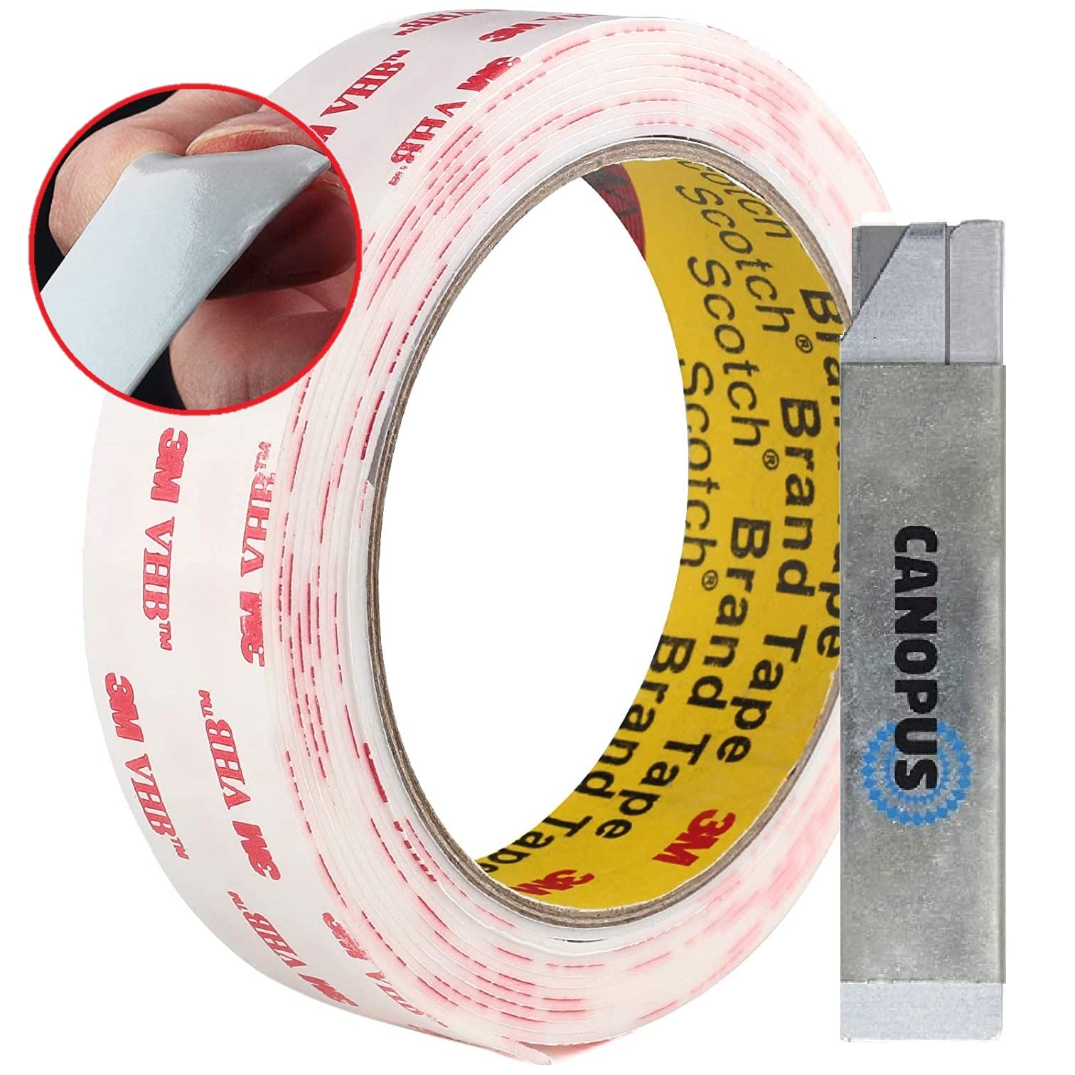 CANOPUS Double Sided Tape 20mm x 3m White 1,1mm Thickness Waterproof Acrylic Foam Mounting Tape for Number Plate, Home Office Decor,Indoor Outdoor Use