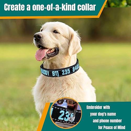 Miniatura 2 de Collar de perro bordado, collar de perro bordado personalizado con nombre de mascota y número de teléfono 3 tamaños ajustables XS, pequeño, mediano,