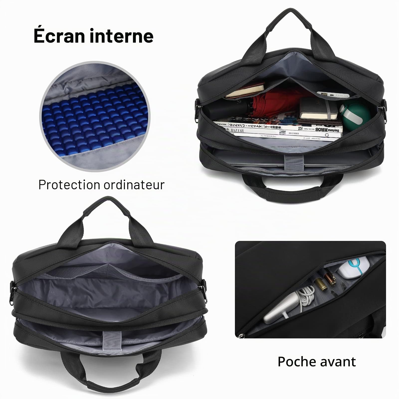 FANDARE Sacoches pour Ordinateur Portable pour 15.6 Pouces Laptop Affaire Sac à Main Sac à Bandoulière Mallette Sacoche Pochette Cartable pour Hommes Collège Cours Travail Voyage