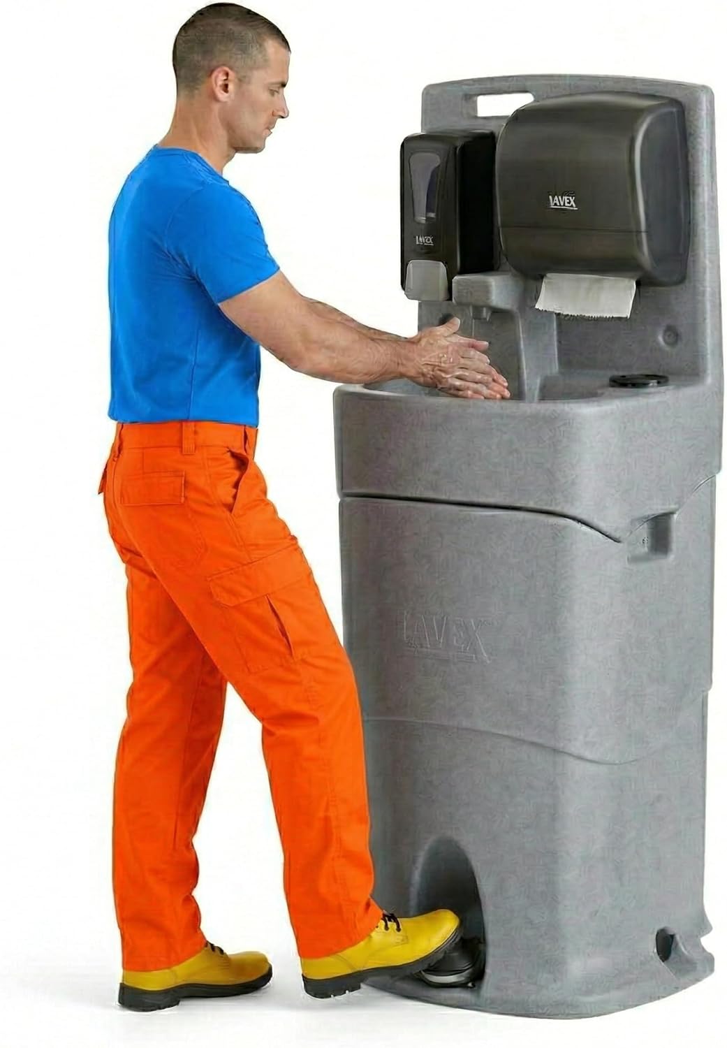 Mobile Hand Wash Station, 16 Gallon, Single Sink with Soap and Paper Towel Dispensers, Gray