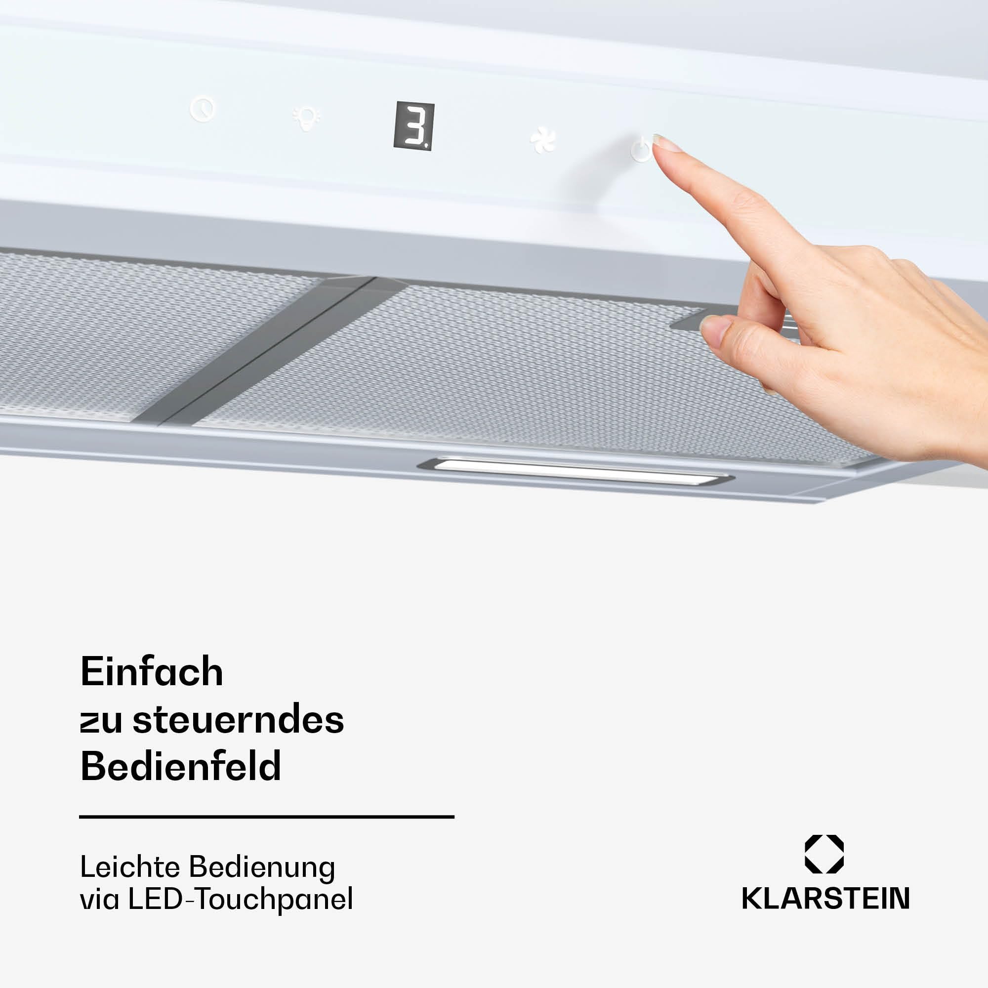 Klarstein Purista Force Unterbaudunstabzugshaube 60 cm LED-Touchpanel 400 m³/h Duale Motortechnologie Energieeffizienz C