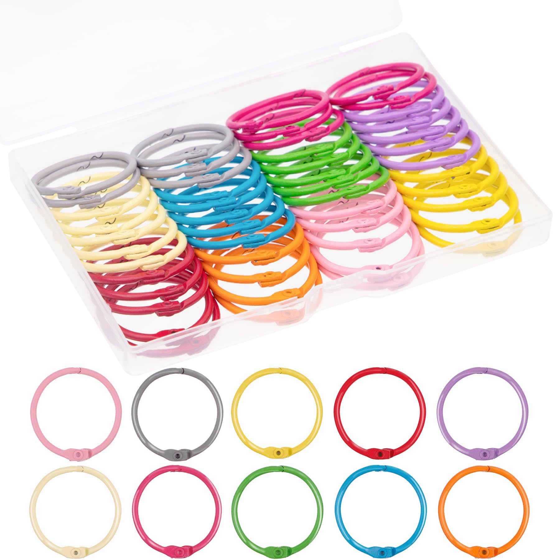 AKONEGE 1 1/5 Inch (50 Pack) Metallic Binder Rings Colorful Metal Steel Loose Leaf Rings Binding Rings for Index Cards, Keychain Key Rings Book Rings