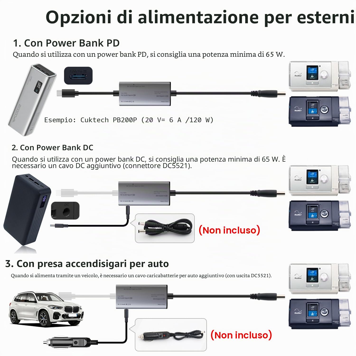 STAIGO Cavo di alimentazione USB-C ResMed S10 PD per convertitore DC Resmed S10/AirSense 10/AirCurve 10