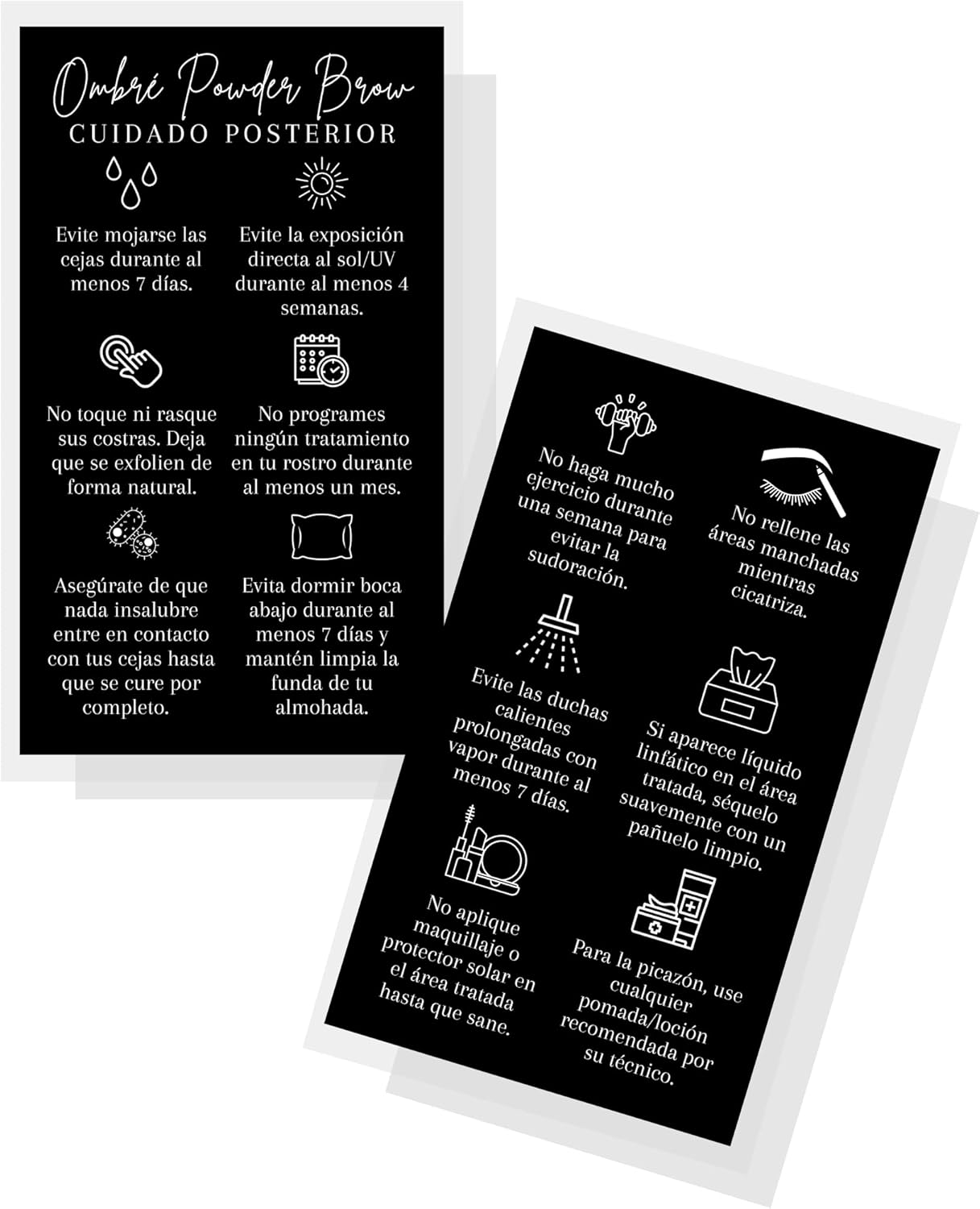 SPANISH Ombre Powder Brow Aftercare Cards 50 Pack 2x3