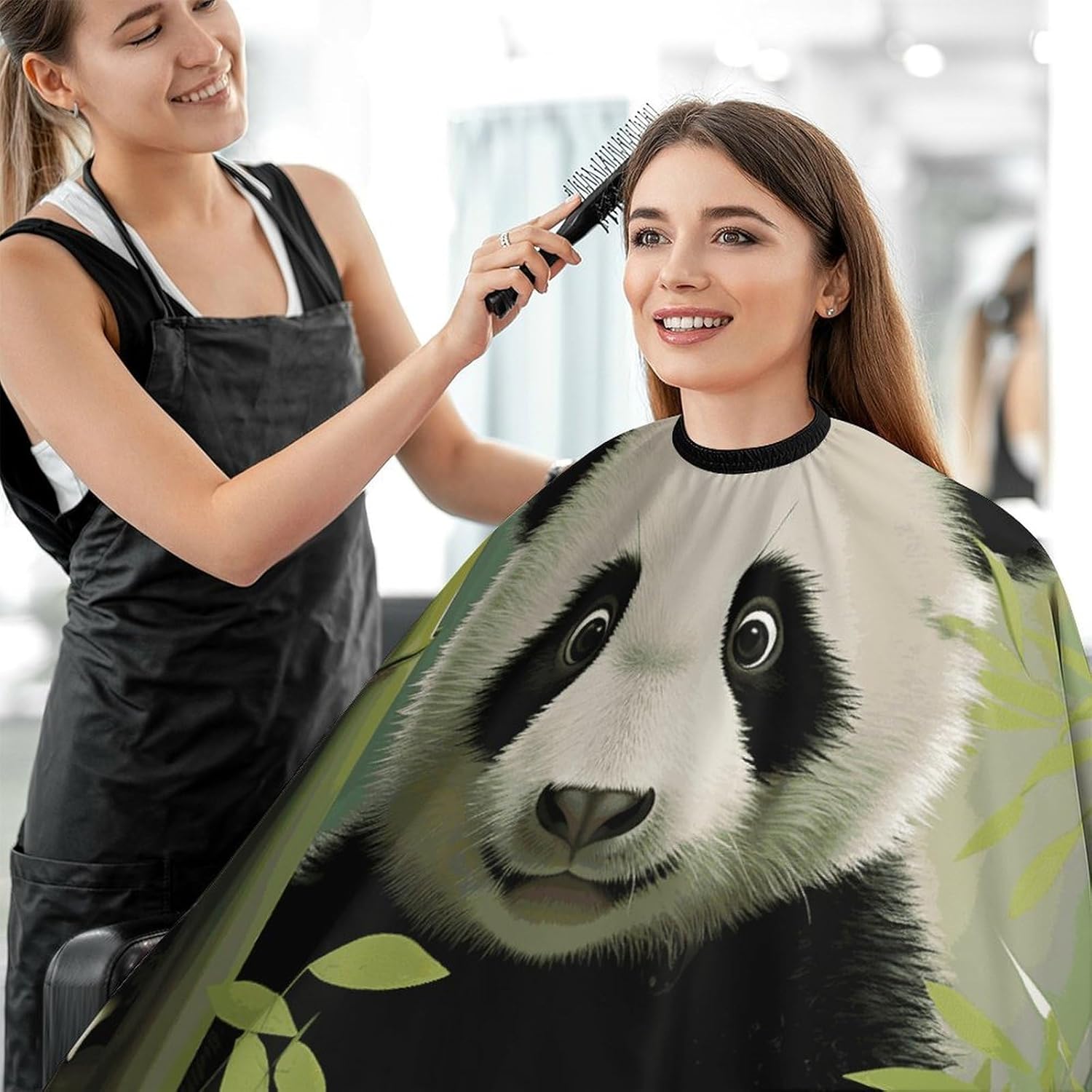 Curious Baby Panda Apron for Women Men,Barber Cape with Adjustable Snap Closure,Hair Cutting Cape,66.9 X 56.7 Inches for Hair Dye, Comb-out, Styling, Shampoo