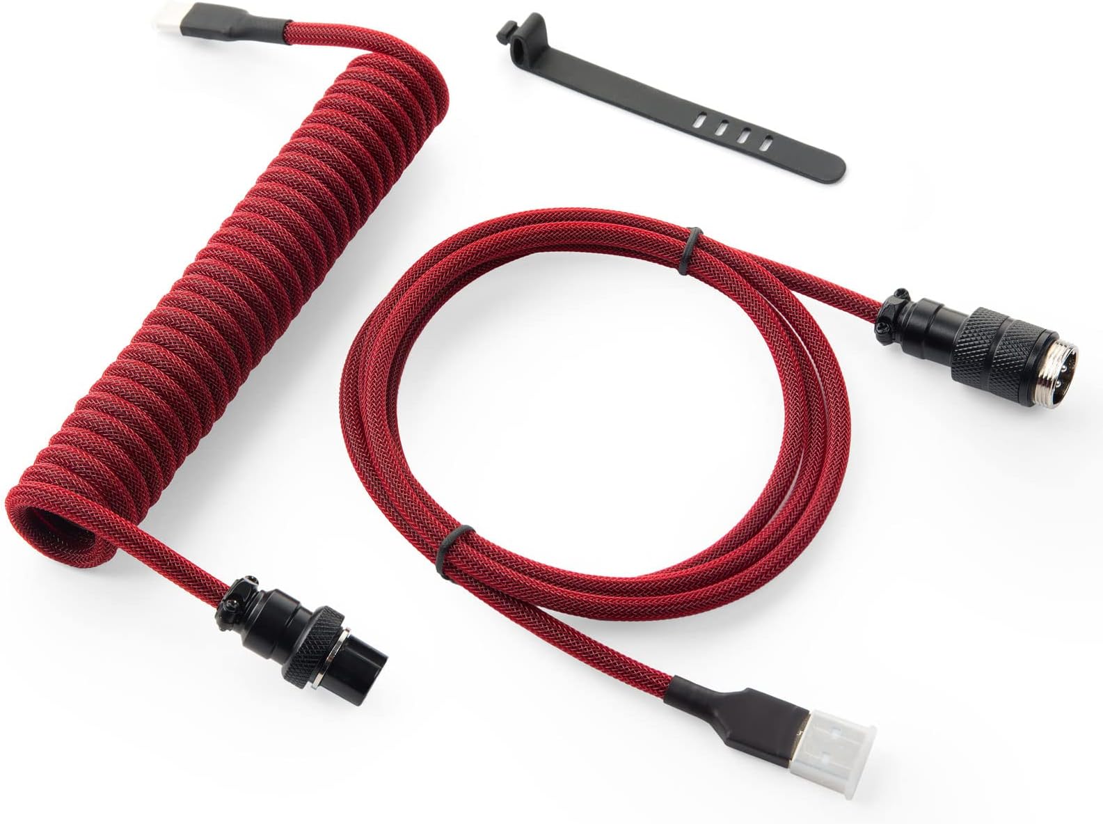 GUNMJO Pro Custom Coiled USB C Cable for Gaming Keyboard Double Sleeve Mechanical Keyboard Cable with Detachable Metal Aviator 1.5M USB-C to USB-A Red