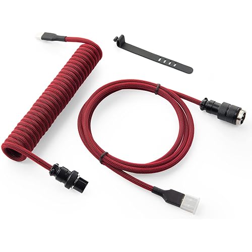 GUNMJO Pro Custom Coiled USB C Cable for Gaming Keyboard, Double-Sleeved Mechanical Keyboard Cable with Detachable Metal Aviator, 1.5M USB-C to USB-A, Red Color