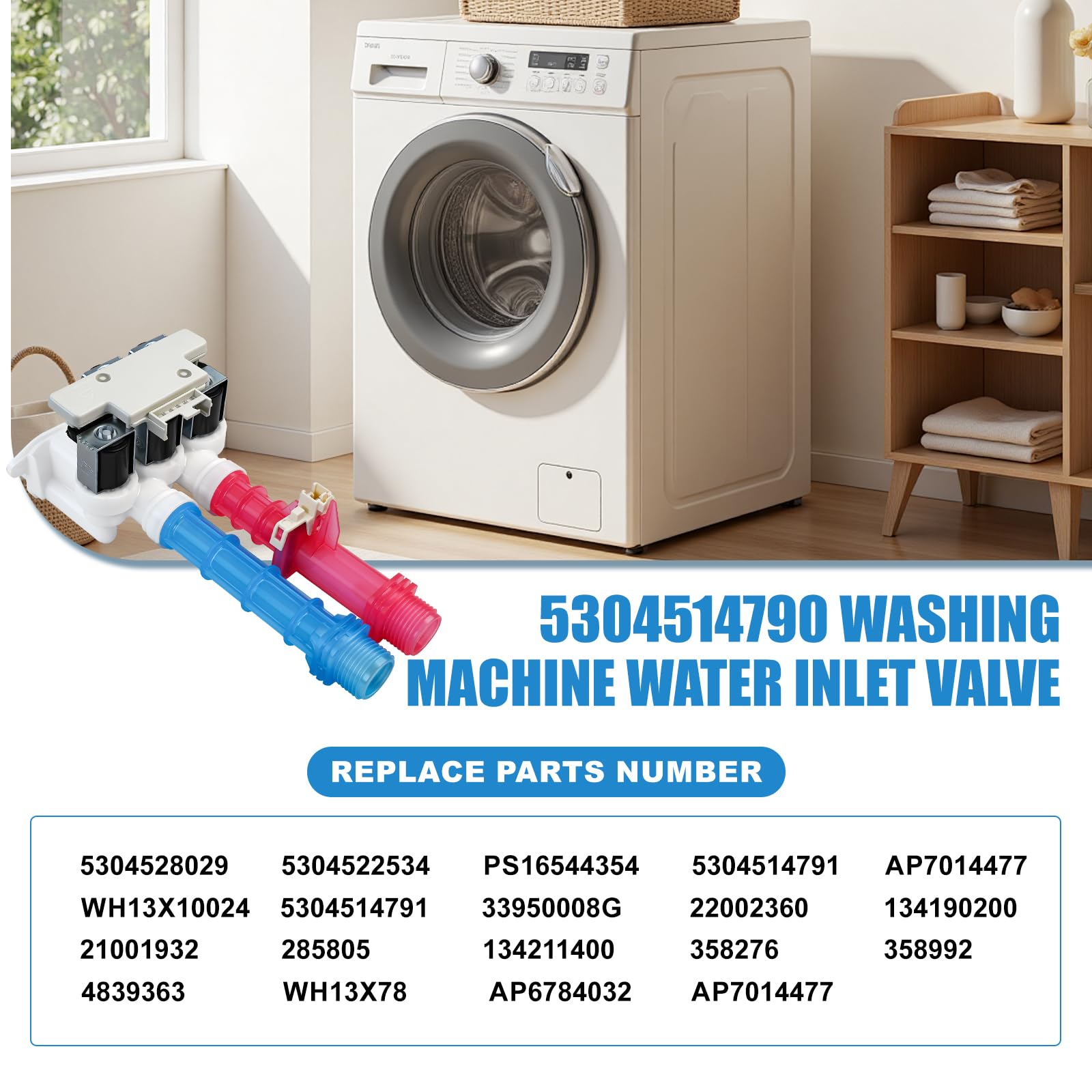 Verbessertes 5304514790 Waschwassereinlassventil | Ersetzt 5304528029 5304522534 5304514791 AP7014477 Waschmaschinenventil