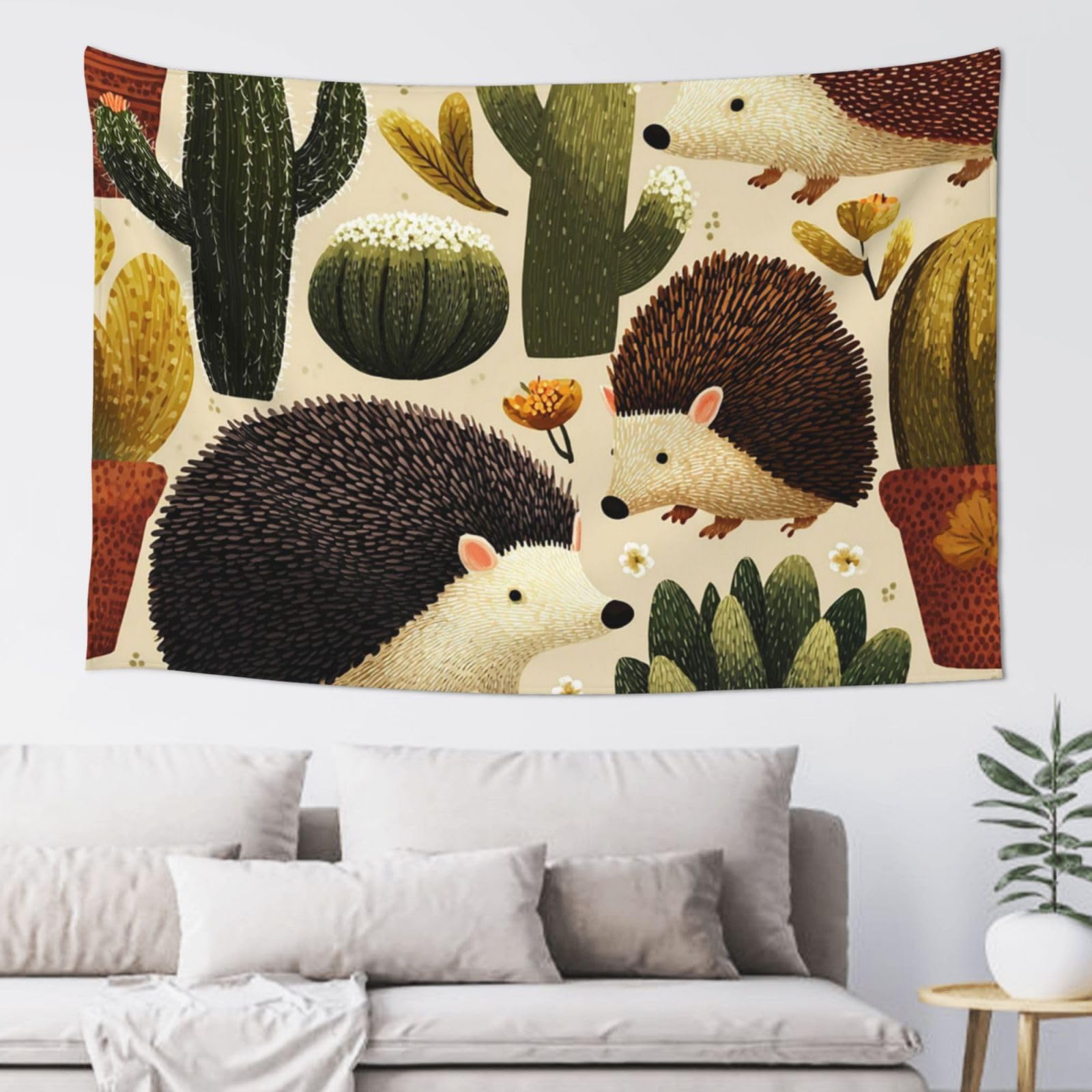 MXDLKSWPOH Tapestry 152x102 cm Art Wall Hanging for Living Room Modern Soft Aesthetic Tapestries Poster Hedgehogs Cactus Tapestry Home Decoration Large Wall Tapestries for Bedroom Dorm Decor