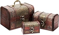 Juvale Wooden Treasure Chest Set - 3 Nesting Boxes Brown Floral Vintage Jewelry Storage with Hinged Lids Antique Decor
