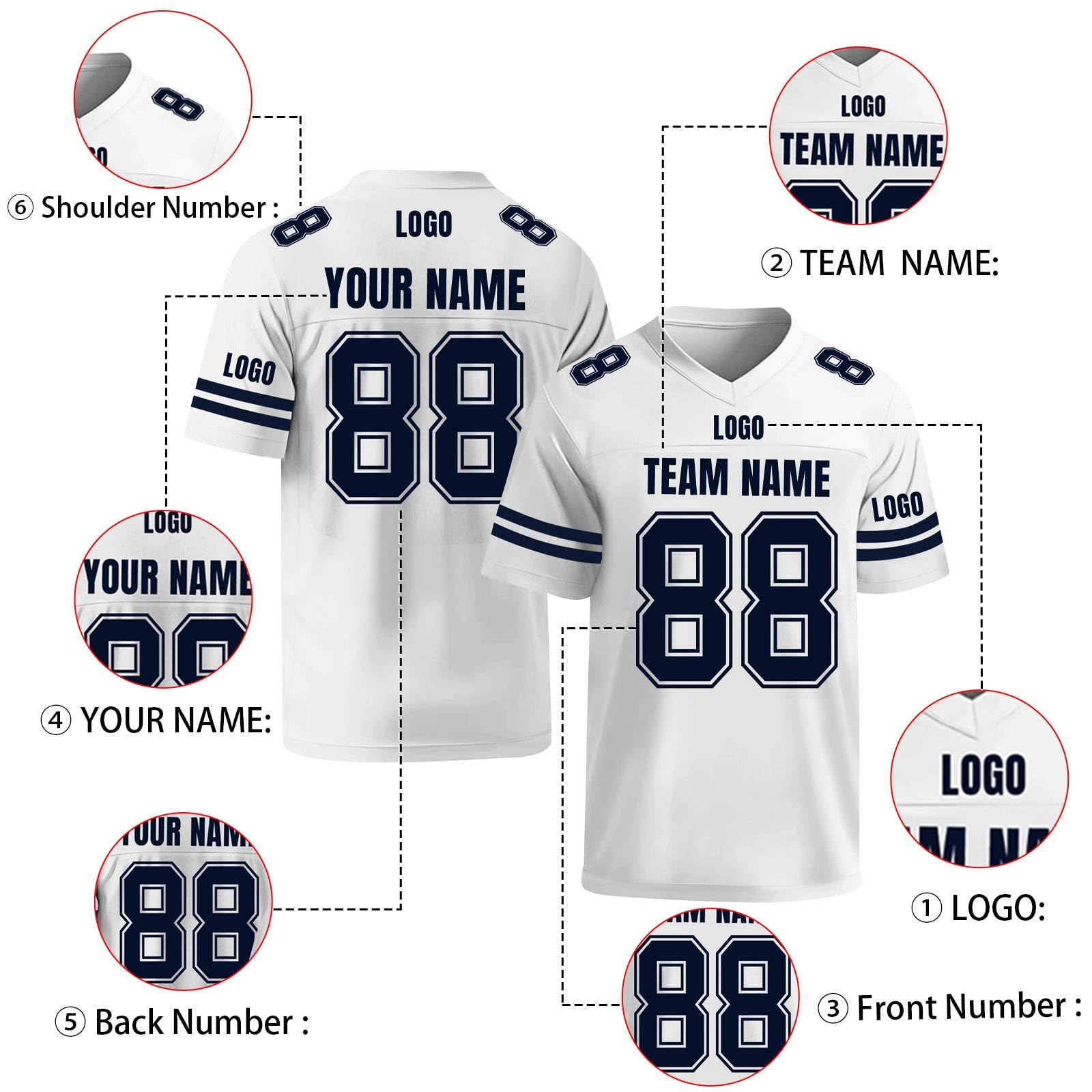 Personalisiert American Football Trikot Herren mit V-Ausschnitt Personalisierte Rugby T Shirts mit Name Nummer Personalisierte Spieltrikots für Kinder Erwachsene XS -3XL