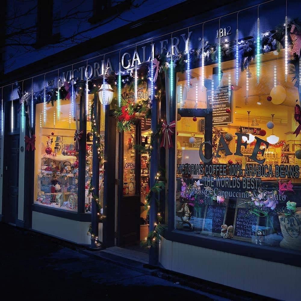 EOANT Meteor Schauer Regenlicht, Solar 360LED im Freien Weihnachten Regenlicht Schneeflocke Eis String Licht 10 Rohre 30cm Weihnachtsgarten Hochzeitsfeier Baum Balkondekoration (Multicolor)