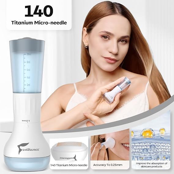 Micro Infusion System for Face & Neck-Micro Infusion Kit to Leave Skin Firmer & Smoother-0.25mm Facial Stamp with Collagen & Hyaluronic Acid Serum for At Home Glow and Anti-aging-2 Month Supply