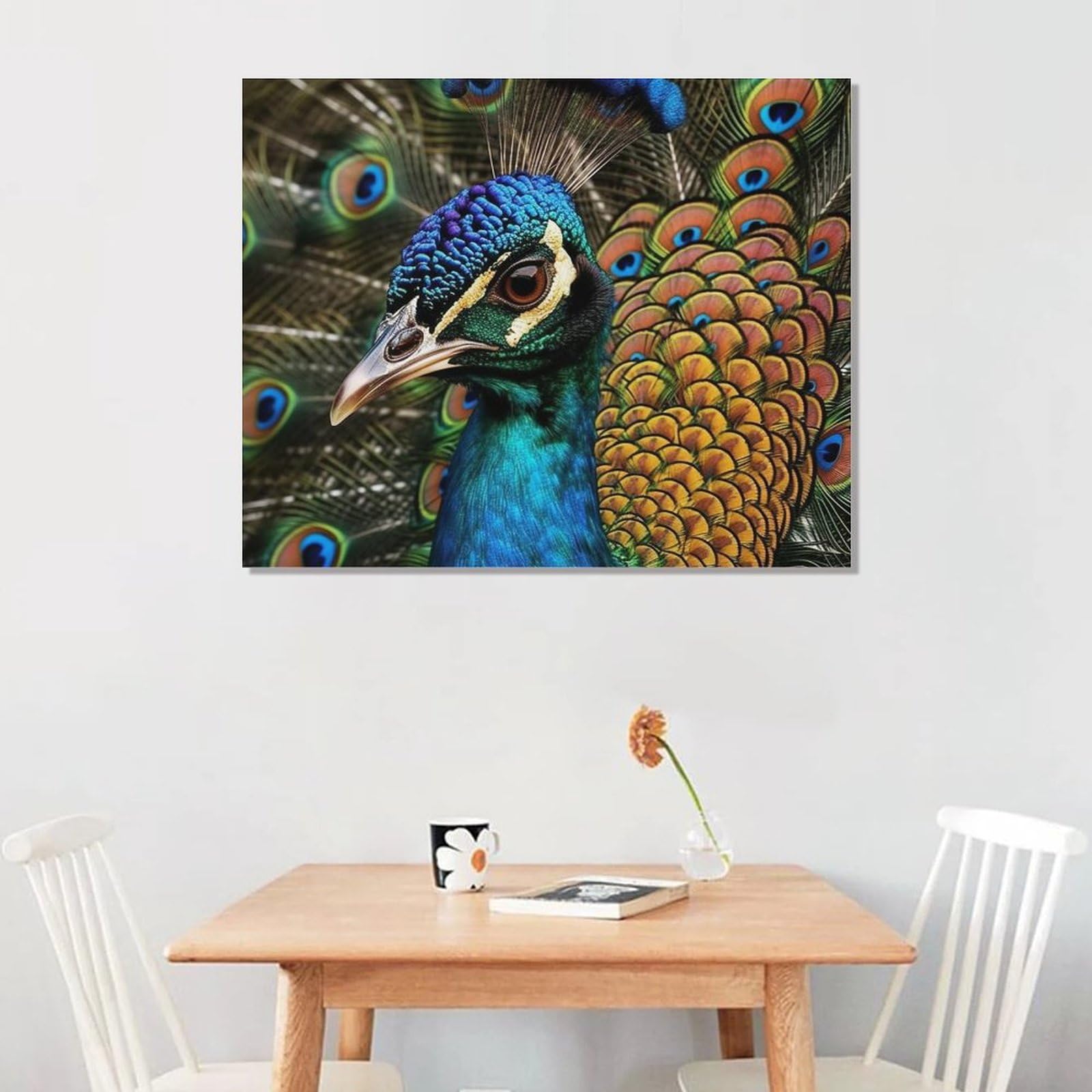 Tableau Sur Toile Art Déco Paon Abstrait Paysage Multicolore Non Encadré