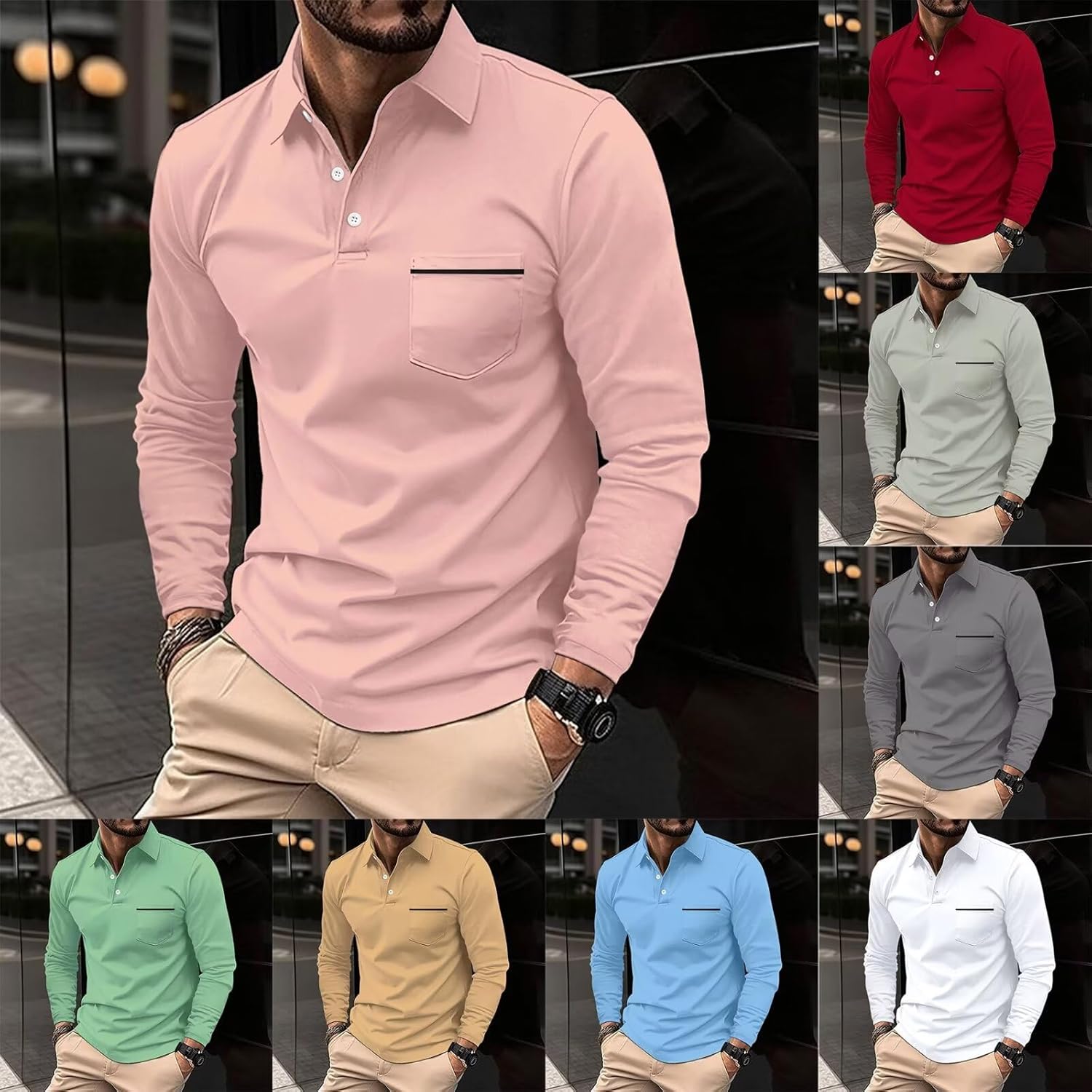 DEEX Men's Polo Shirts Long Sleeve Casual Fashion Polo Tee Shirts Color Block Slim Fit Golf Polo Shirt with Pocket - Image 4