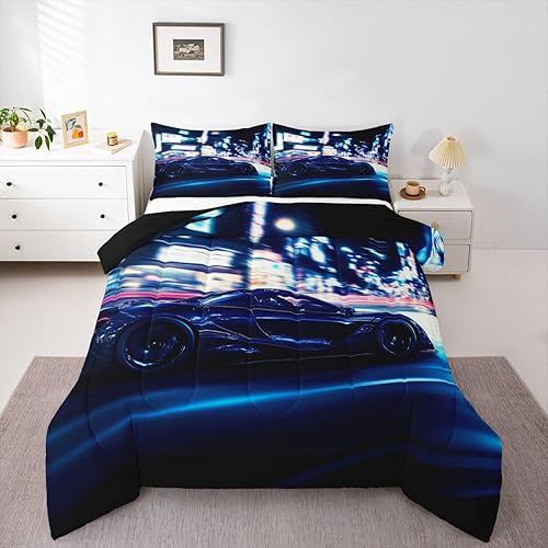 Miniatura 35 de Juego de edredón vintage para niños, edredón de plumón con patrón de automóvil, juego de ropa de cama de garaje de vehículos de reparación