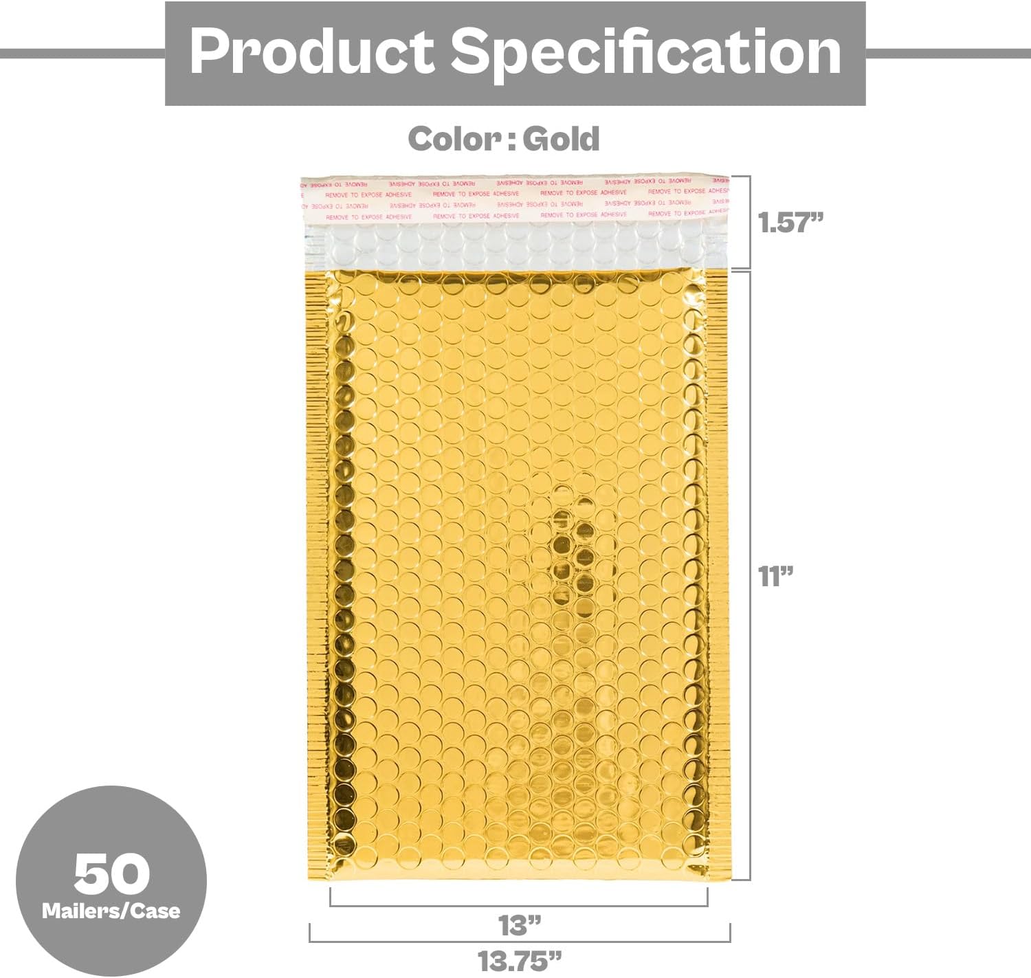 PSBM 50 PCS 13.75 x 11 Inch Gold Metallic Glamour Bubble Mailers, Self-Sealing Peel-Off Strip, Padded Envelopes for Safe and Secure Shipping