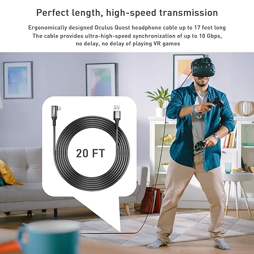 Miniatura 7 de Cable de enlace de 20 pies, cable para Oculus VR Link Cable de auriculares para Oculus Quest 2 Quest 1, cable de carga USB 3.0 tipo C a C de alta