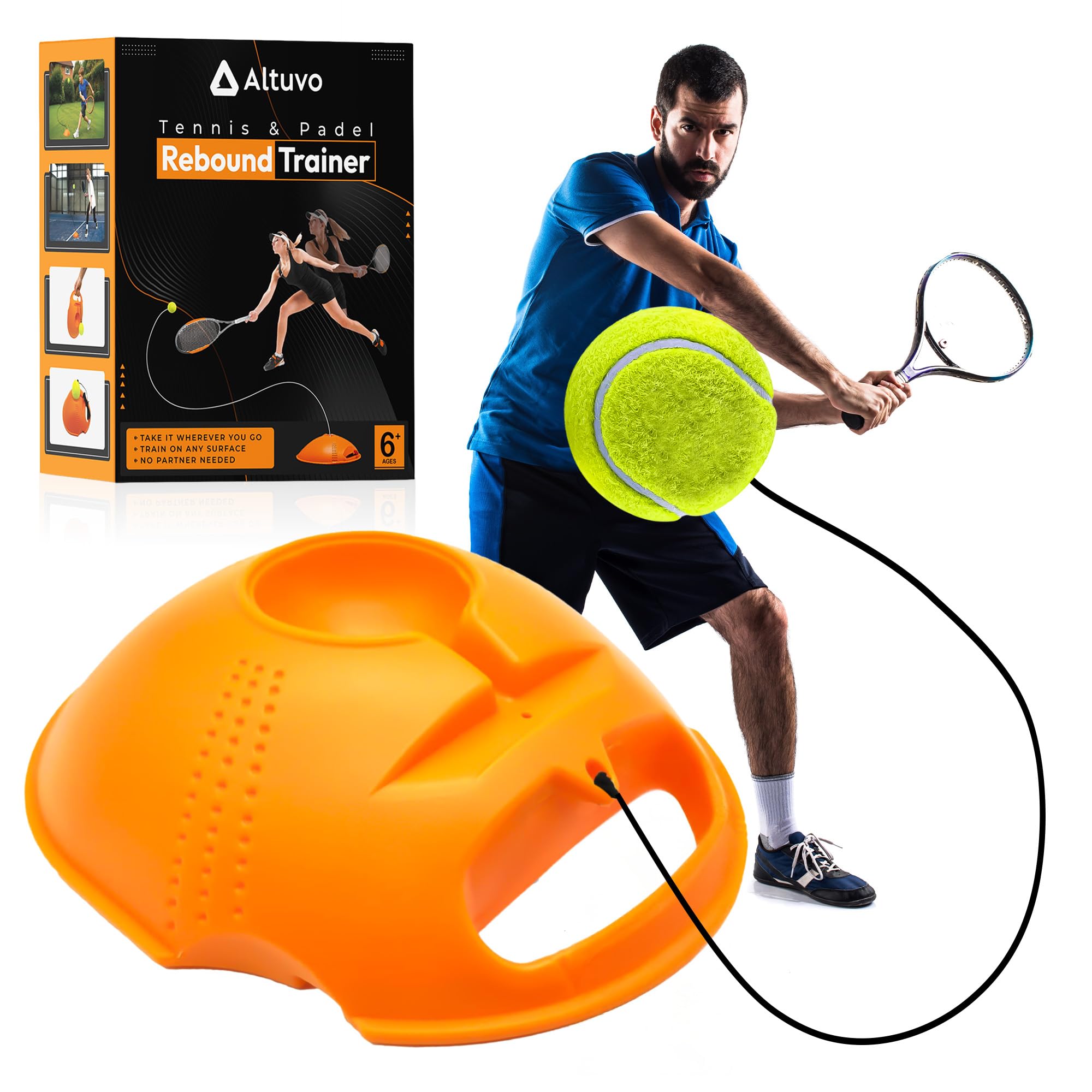 Altuvo 3pc Tennis Trainer Rebound Ball Set – A Tennis Practice Device with Elastic Cord and All Surface Anti Slip Base - Ball Rebounder Training Equipment Outdoor Games for Adults and Kids