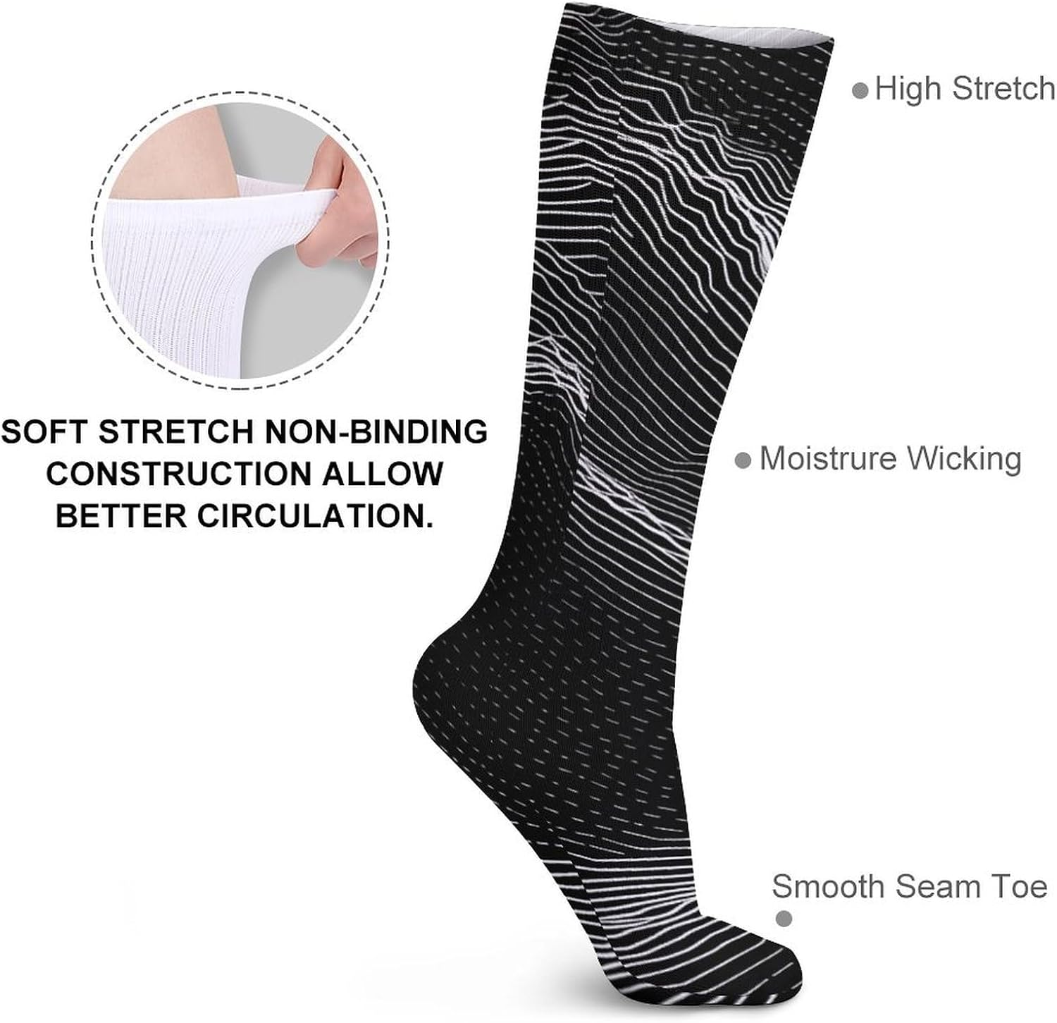 White Line Pattern Socks 5-Pairs Breathable Crew Socks Casual Comfort Aesthetic Sock Lightweight Calf Sock