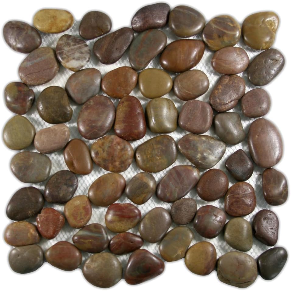 CNK Polished Red Pebble Tile – 12” x 12” Natural Stone Interlocking Tiles for Shower Floors Bathrooms Kitchens Patios Swimming Pools Fireplaces – Durable Weather-Resistant Easy Maintenance – Pack of 1