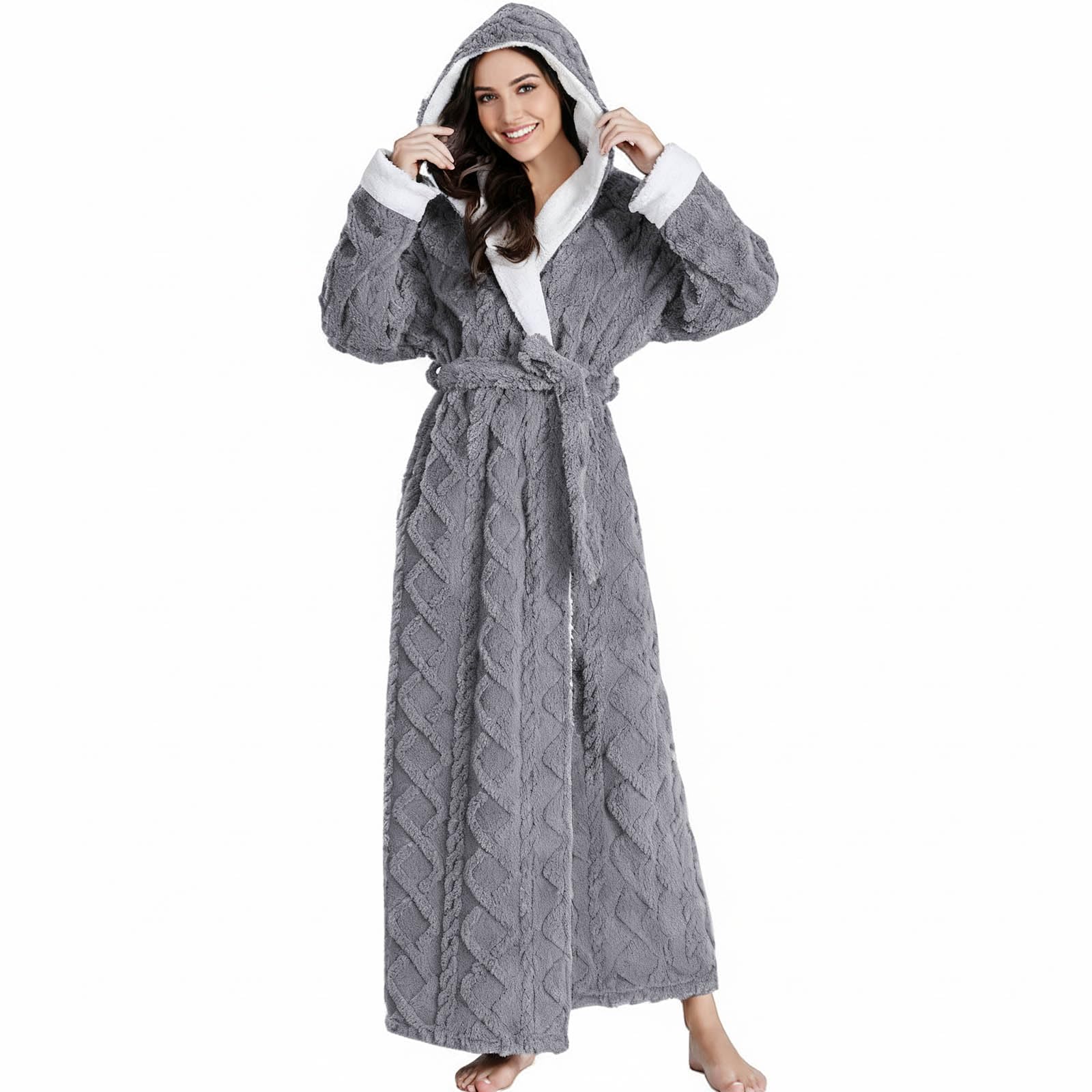 PUTUO Robe de Chambre Femme Polaire: Peignoir de Bain Femme Tres Longue Hiver Chaud Peignoir avec Capuche