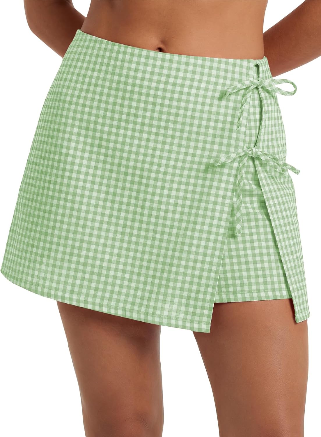 EXLURA Womens Summer Gingham Mini Skirts Skorts Cotton Plaid High Waisted Side Tie Shorts Casual Y2K Tennis Golf Outfits 2026