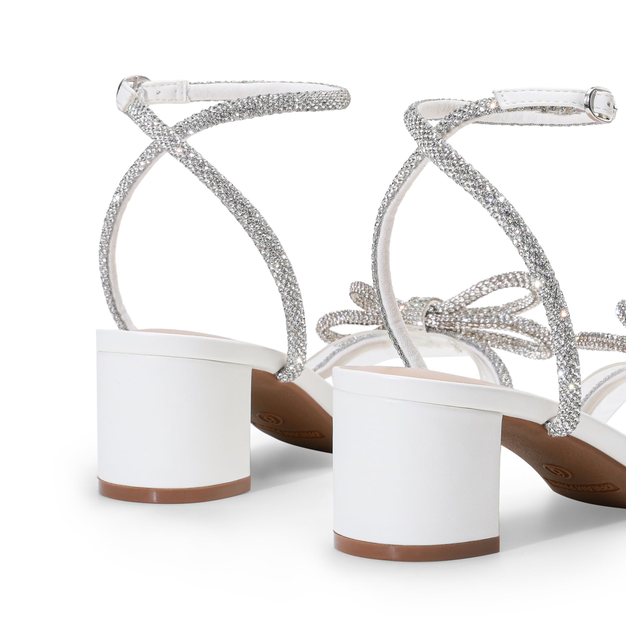 DREAM PAIRS Sandali da donna con doppio fiocco di cristallo, tacco basso e grosso, trasparenti, scarpe per abito da sposa