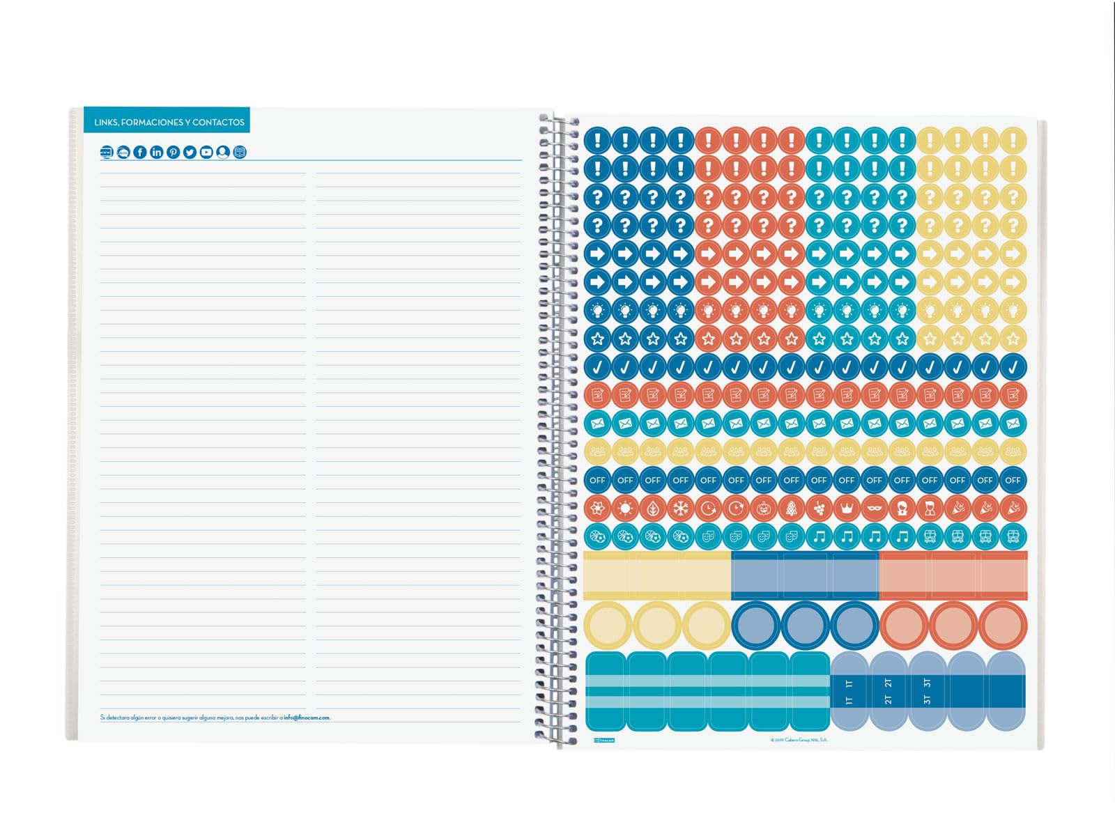 Finocam - Planificador de Clases Semanal | Organiza Hasta 8 Horas | Anualidad sin Fecha | con Pegatinas y 2 Fundas Transparentes | Espiral Metálica | Portada Personalizable, 230x310mm Grande | Español