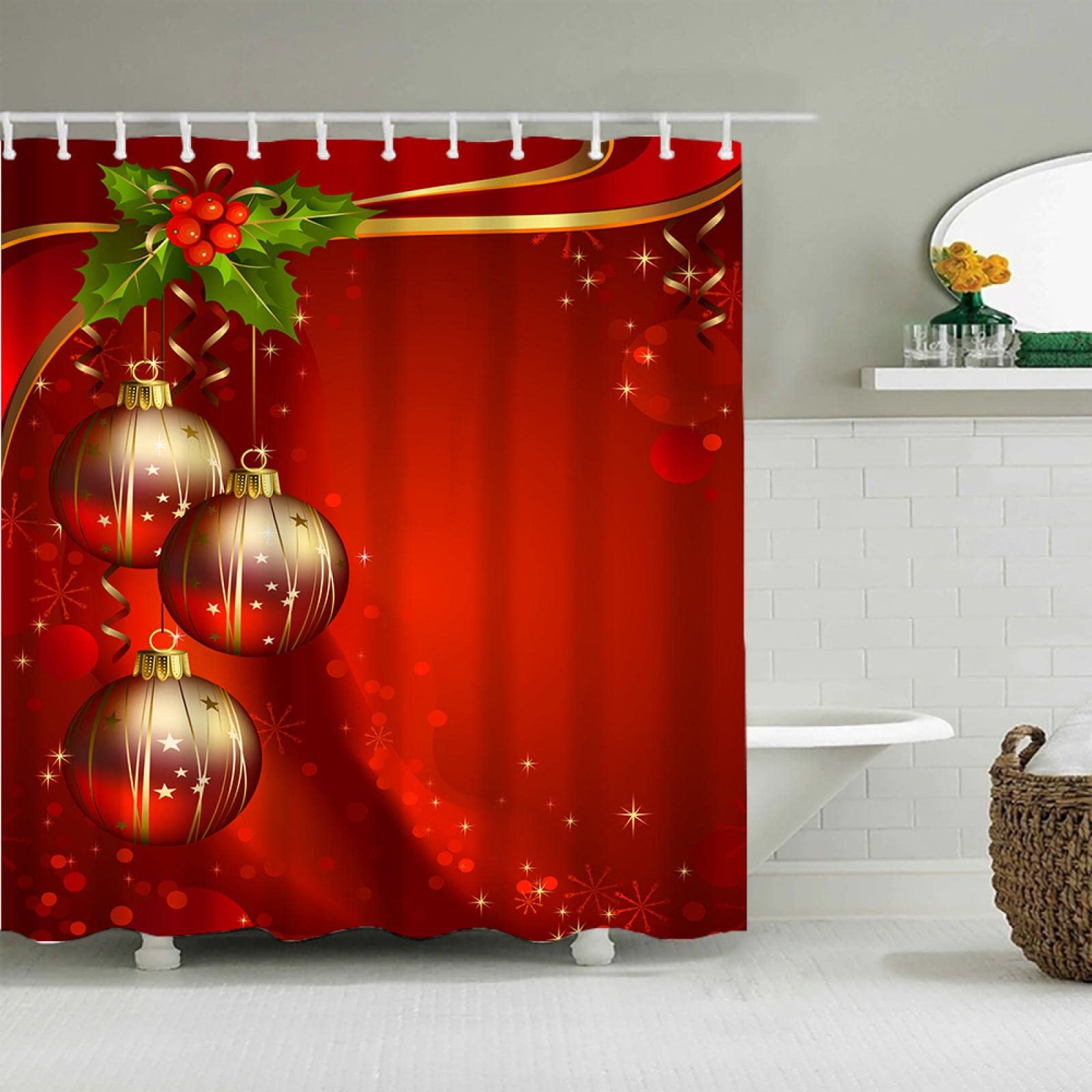Rideau de douche sapin de Noël imperméable en polyester pour éviter les projections d'eau au sol